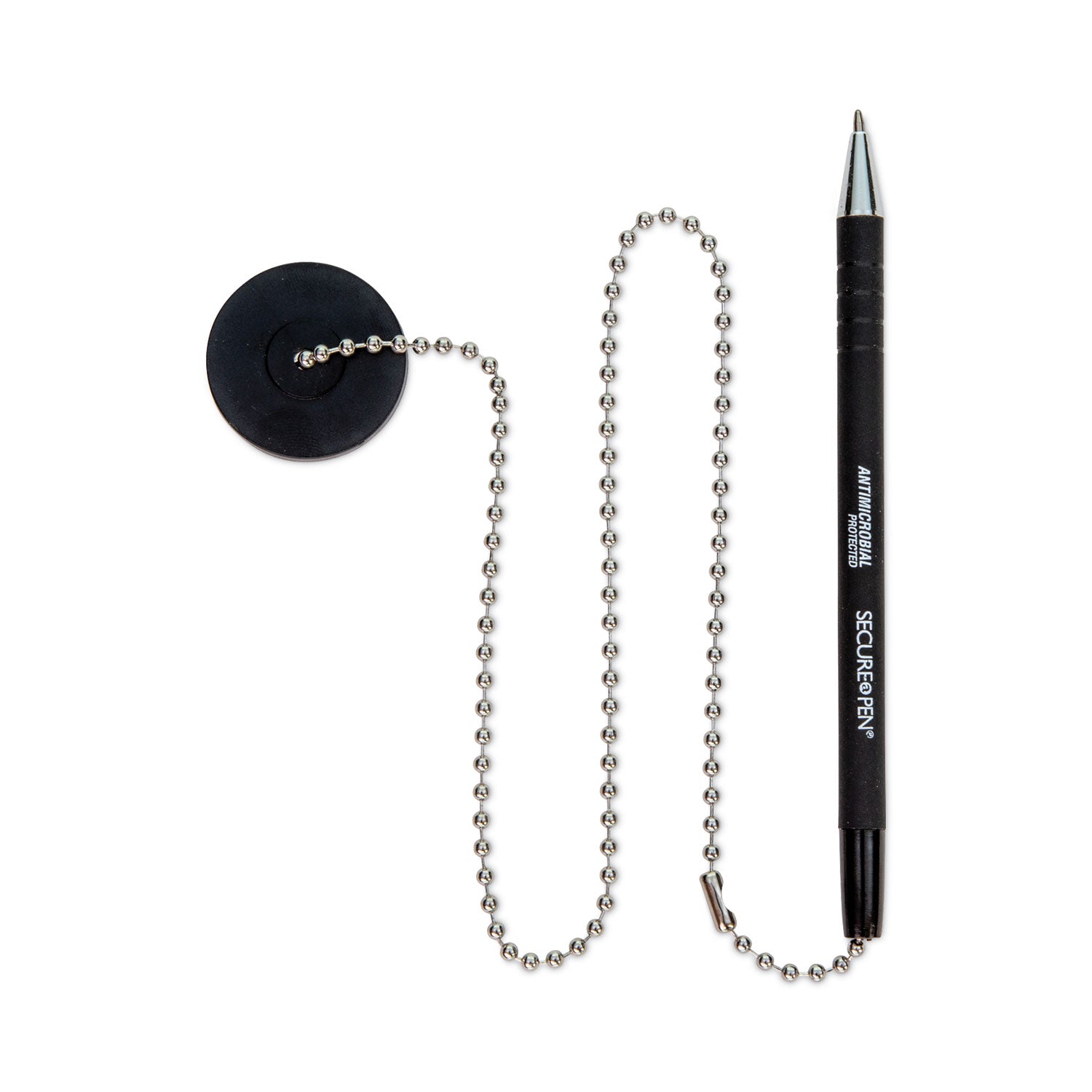CONTROLTEK Antimicrobial Counter Chain Pen, Medium, 1 mm, Black Ink, Black