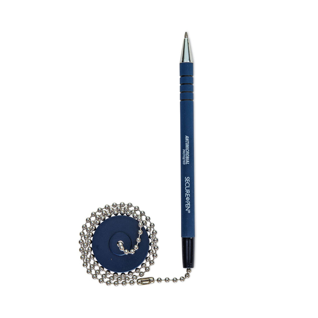 CONTROLTEK Antimicrobial Counter Chain Pen, Medium, 1 mm, Blue Ink, Blue