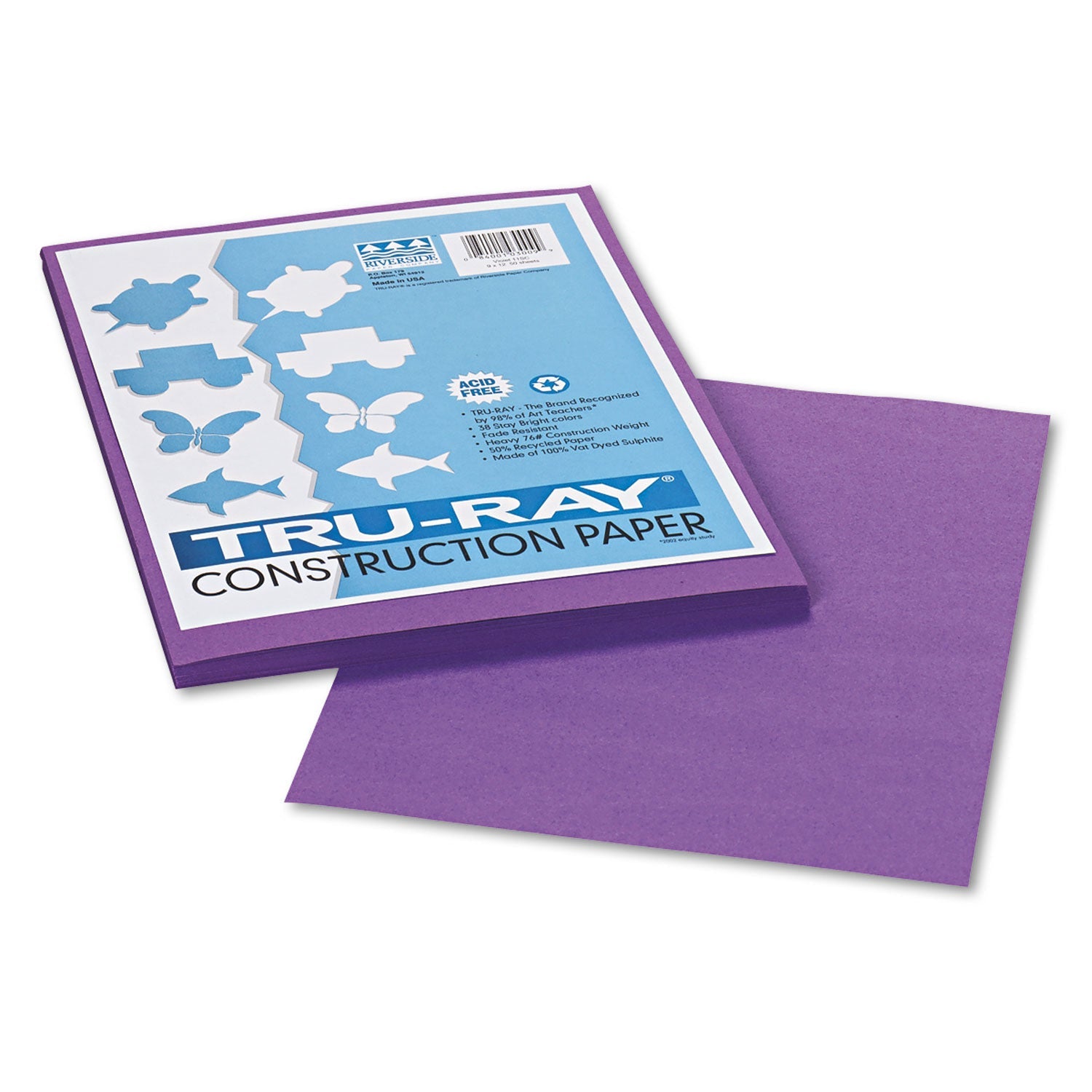Pacon Tru-Ray Construction Paper, 76 lb Text Weight, 9 x 12, Violet, 50/Pack