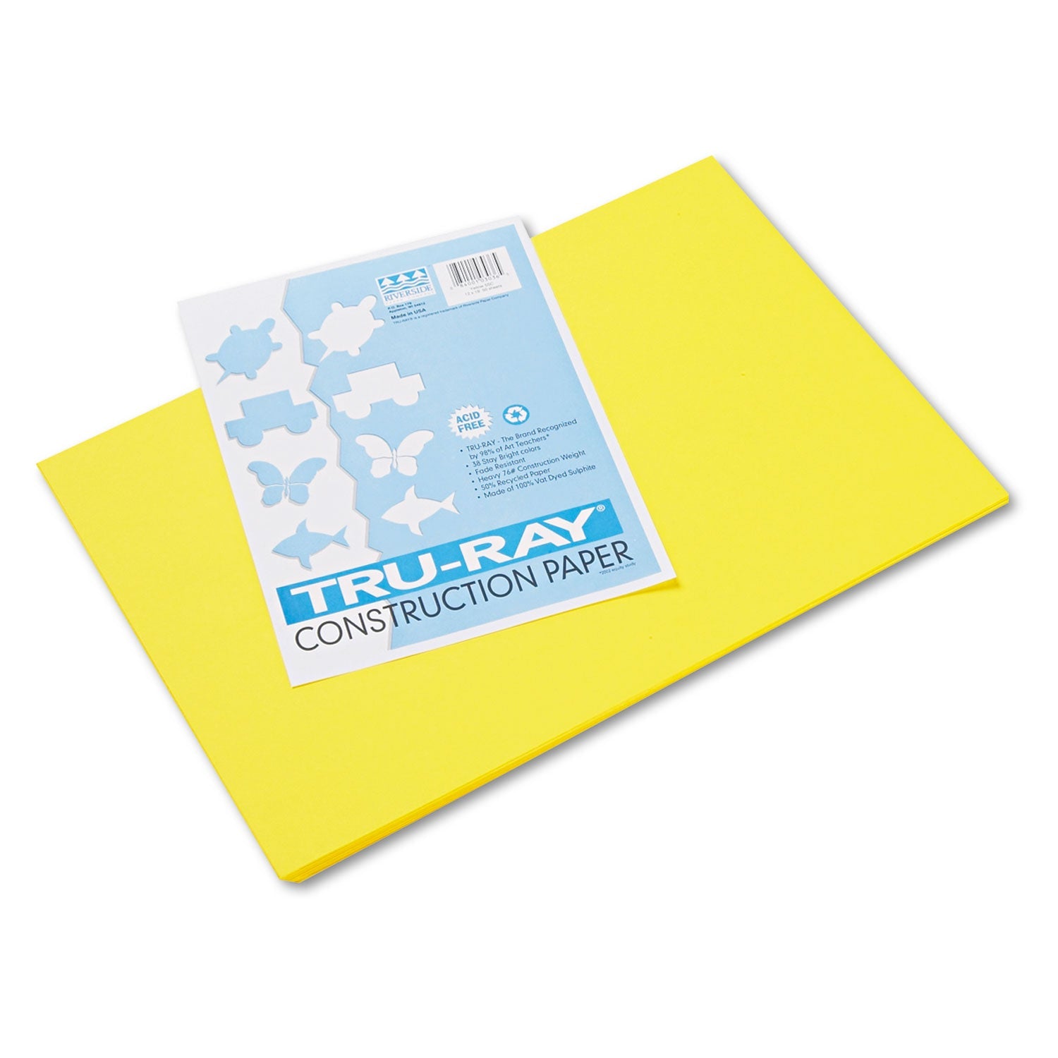 Pacon Tru-Ray Construction Paper, 76 lb Text Weight, 12 x 18, Yellow, 50/Pack