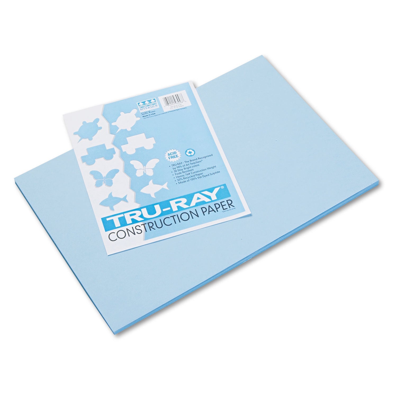 Pacon Tru-Ray Construction Paper, 76 lb Text Weight, 12 x 18, Sky Blue, 50/Pack