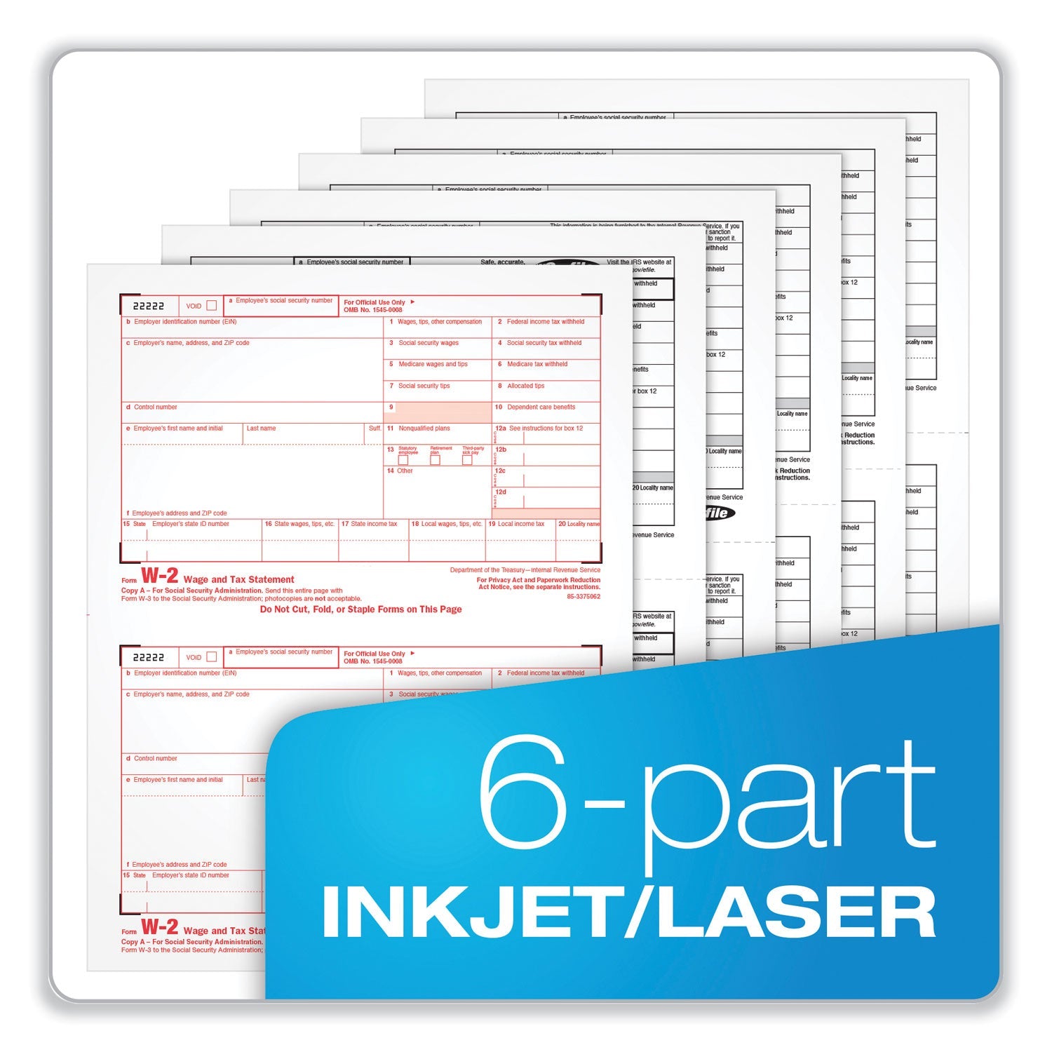 Adams Six-Part W-2 Online Tax Kit, Six-Part Carbonless, 5.5 x 8, 10/Pack
