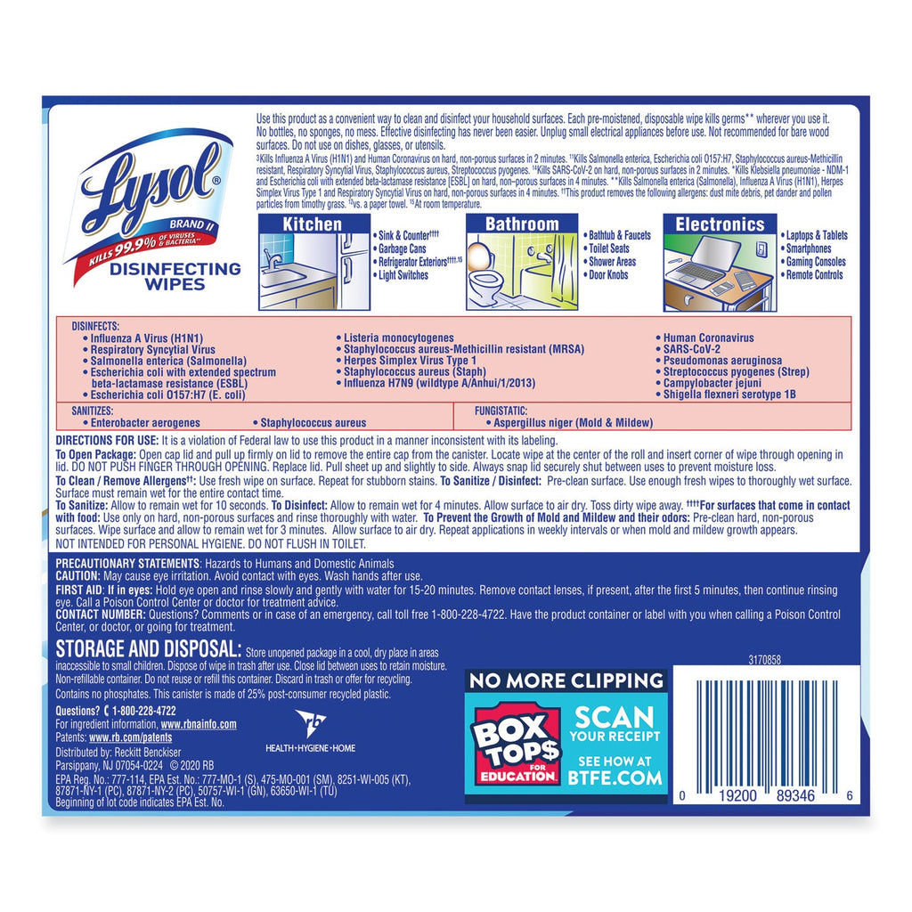LYSOL Disinfecting Wipes, 7 x 7.25, Crisp Linen, 80 Wipes/Canister