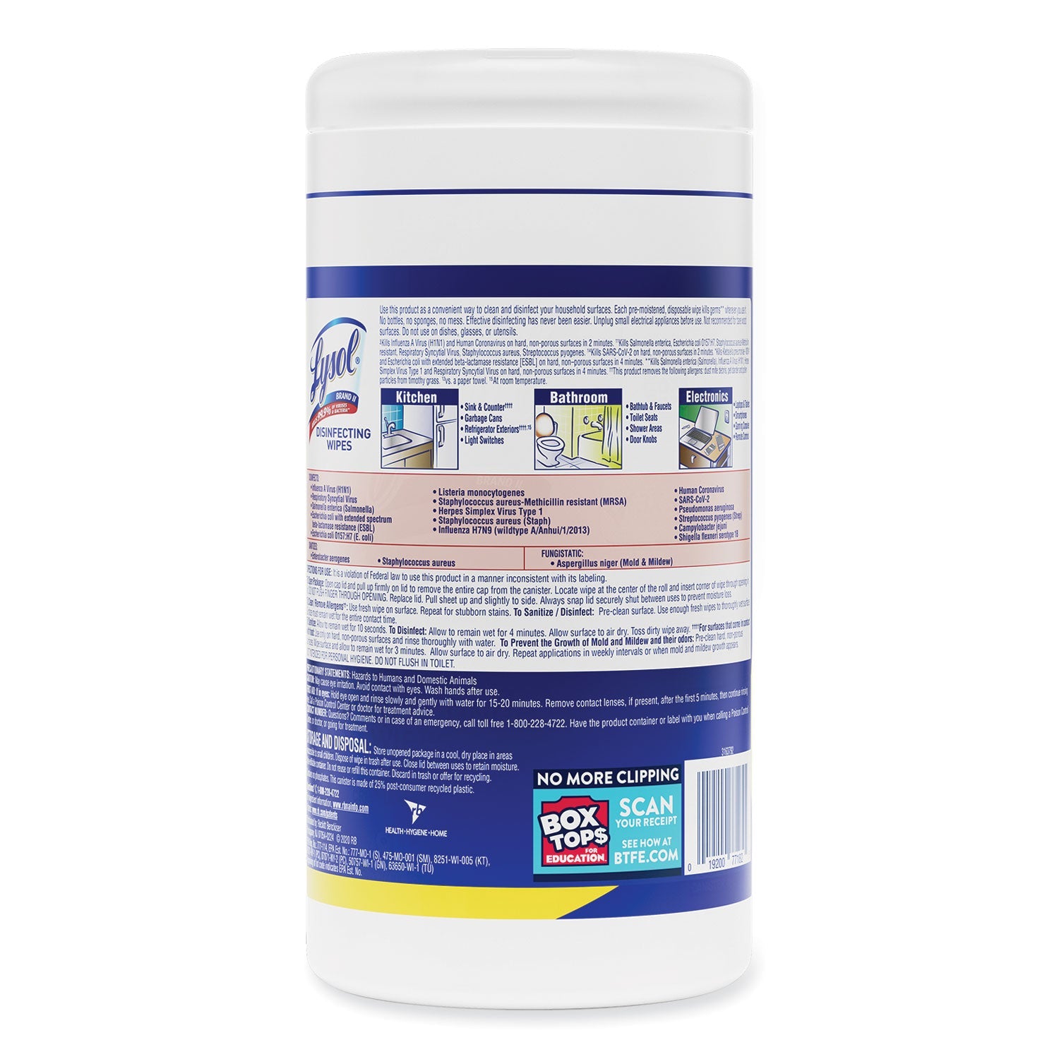 LYSOL Disinfecting Wipes, 7 x 7.25, Lemon and Lime Blossom, 80 Wipes/Canister, 6 Canisters/Carton