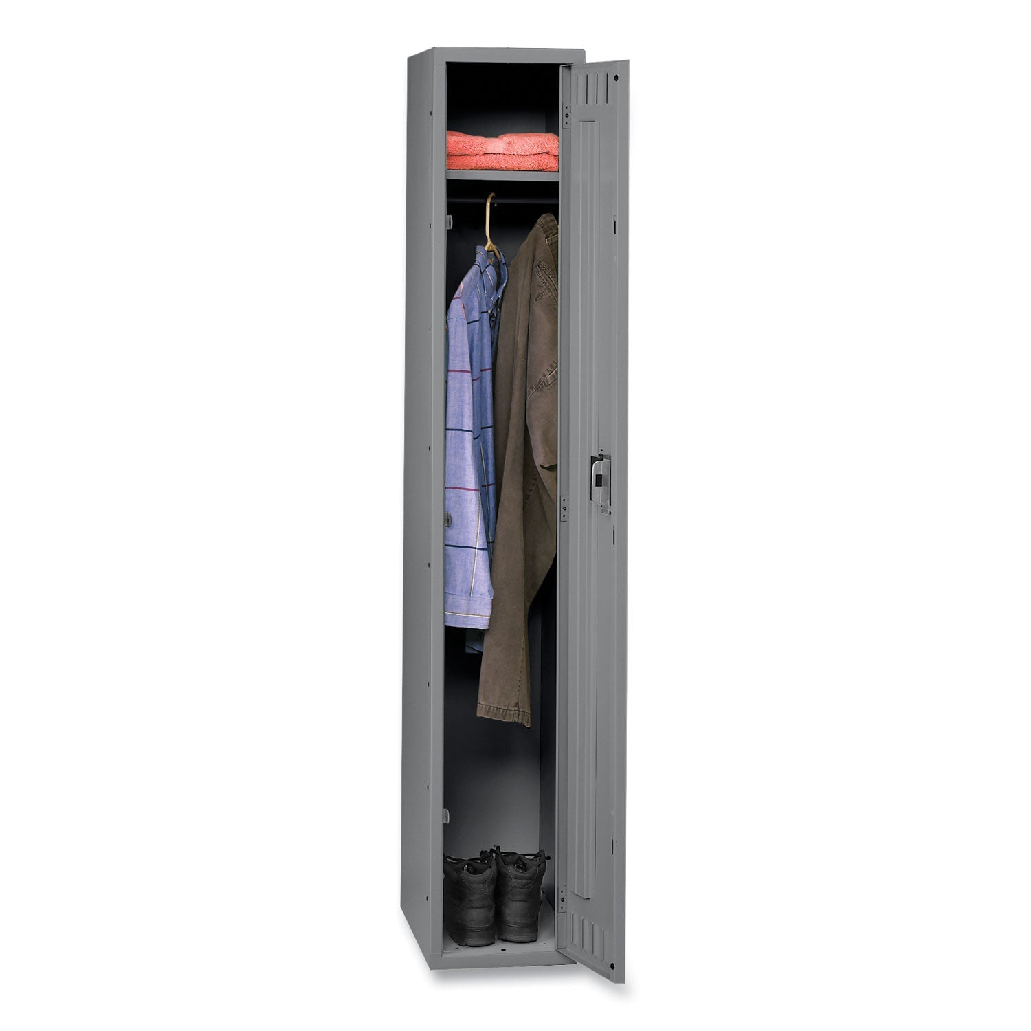Tennsco Single-Tier Locker, One Locker with Hat Shelf and Coat Rod, 12" x 18" x 72", Medium Gray