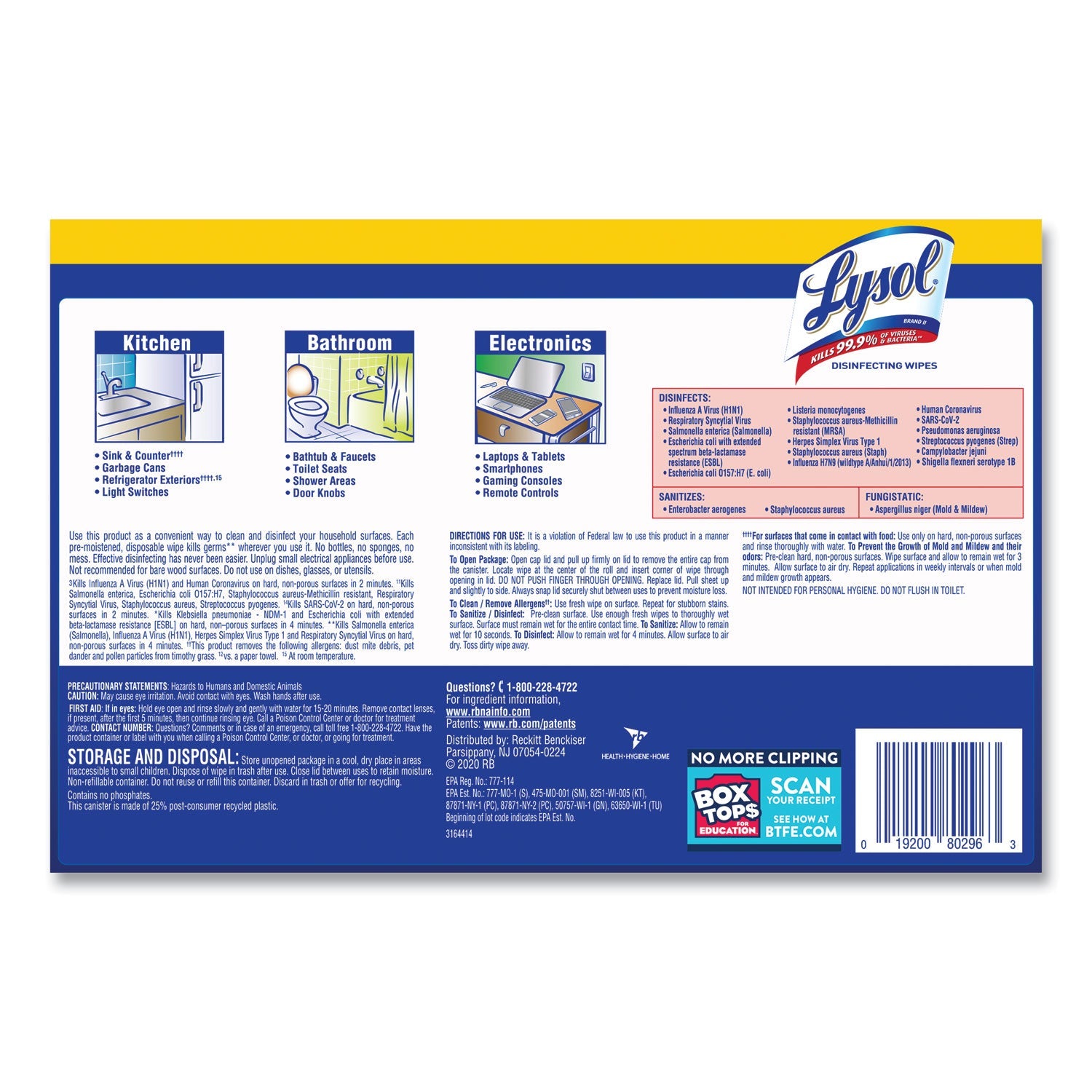 LYSOL Disinfecting Wipes, 7 x 7.25, Lemon and Lime Blossom, 80 Wipes/Canister, 2 Canisters/Pack