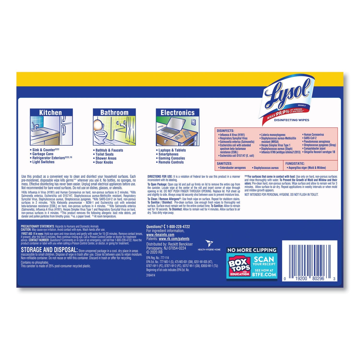 LYSOL Disinfecting Wipes, 7 x 7.25, Lemon and Lime Blossom, 80 Wipes/Canister, 2 Canisters/Pack, 3 Packs/Carton