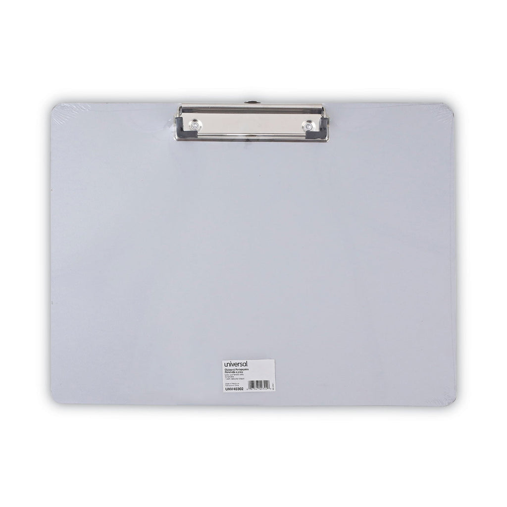 Universal Plastic Brushed Aluminum Clipboard, Landscape Orientation, 0.5" Clip Capacity, Holds 11 x 8.5 Sheets, Silver