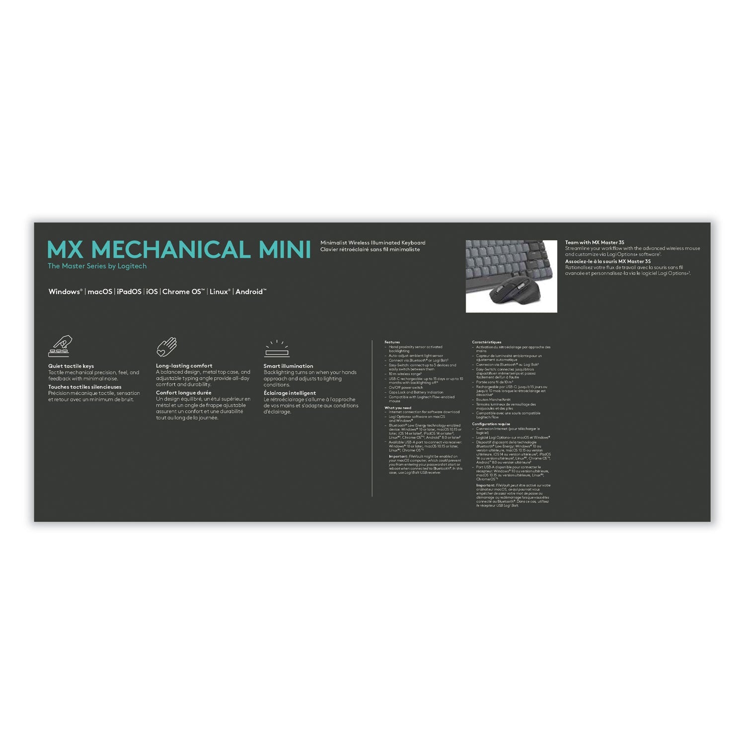 Logitech MX Mechanical Wireless Illuminated Performance Keyboard, Mini, Graphite