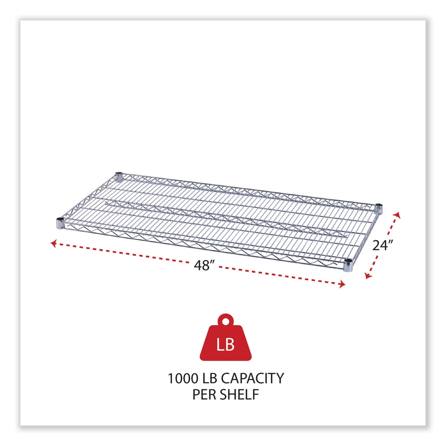 Alera Industrial Wire Shelving Extra Wire Shelves, 48w x 24d, Silver, 2 Shelves/Carton