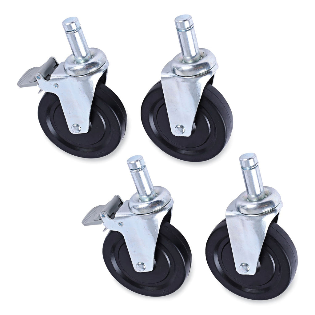 Alera Optional Casters for Wire Shelving, Hooded Design with Integrated Bumpers, Grip Ring Stem, 5" Wheel, Black, 4/Set (2 Locking)