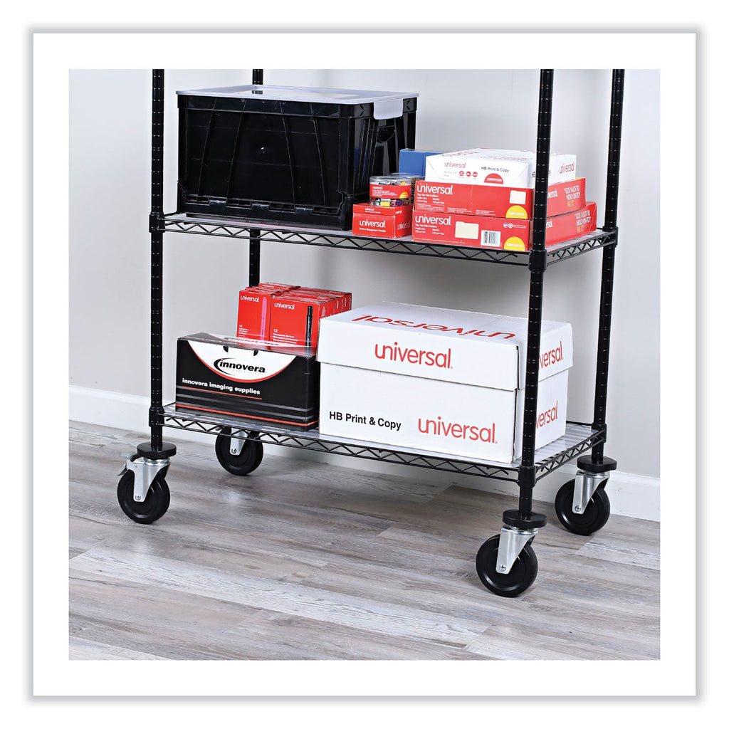 Alera Optional Casters for Wire Shelving, Hooded Design with Integrated Bumpers, Grip Ring Stem, 5" Wheel, Black, 4/Set (2 Locking)