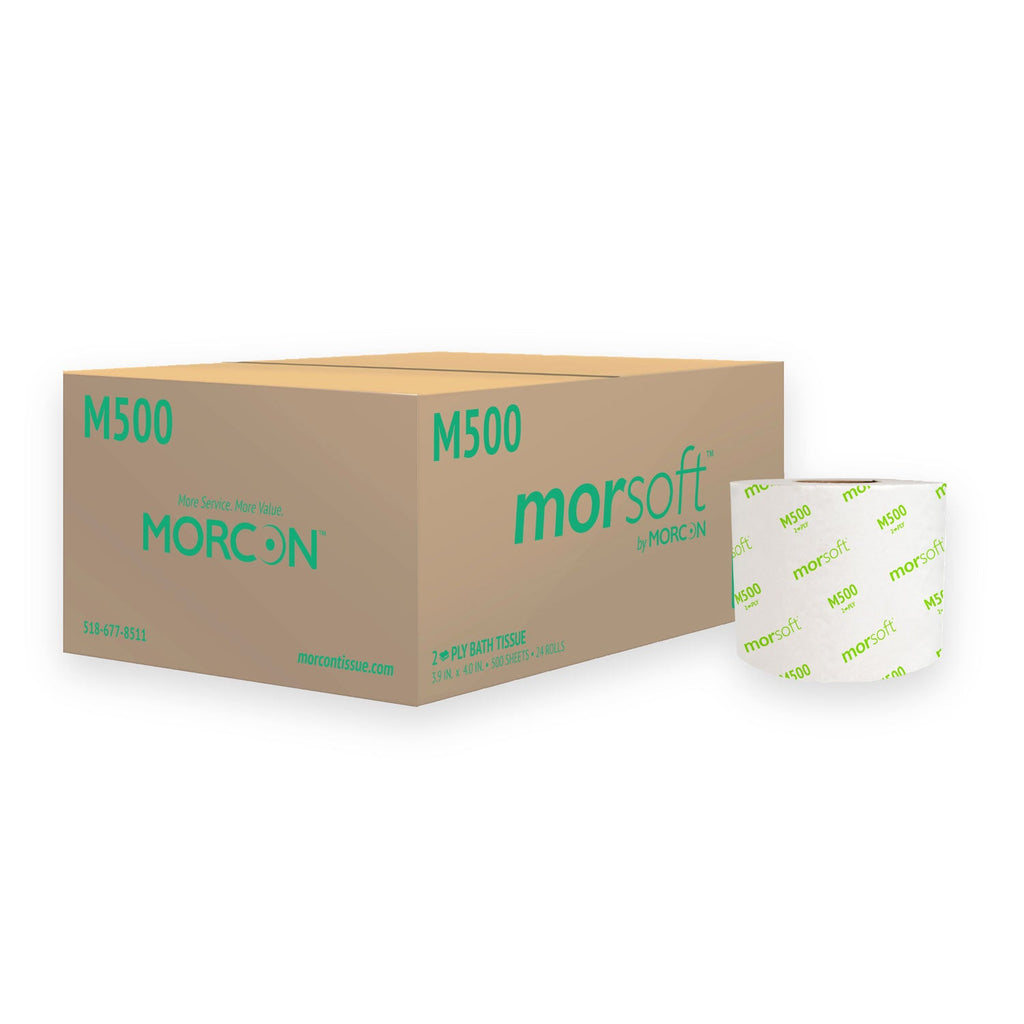 Morcon Tissue Morsoft Controlled Bath Tissue, Septic Safe, 2-Ply, White, Band-Wrapped, 500 Sheets/Roll, 24 Rolls/Carton
