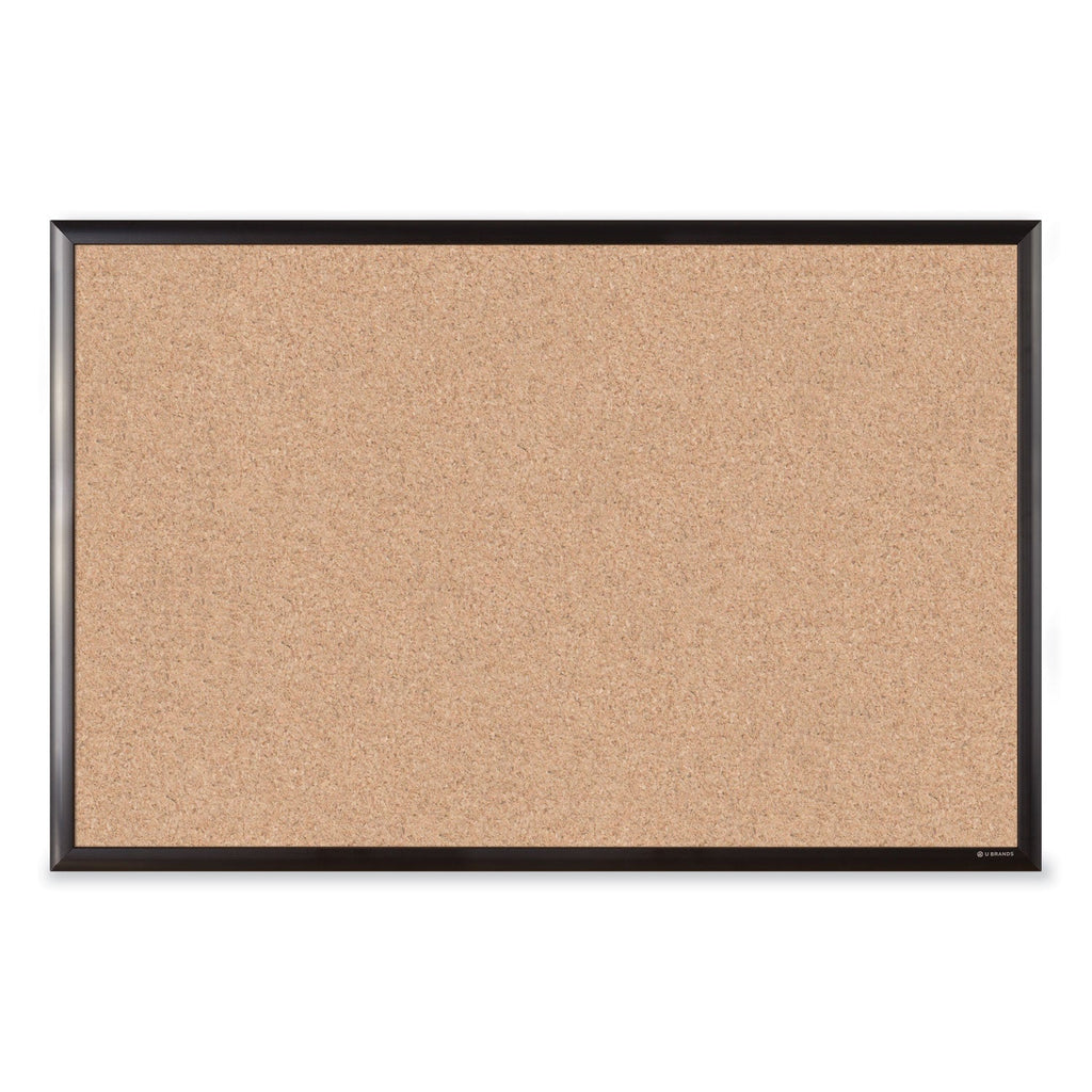 U Brands Cork Bulletin Board with Aluminum Frame, 35 x 23, Natural Surface, Black Frame