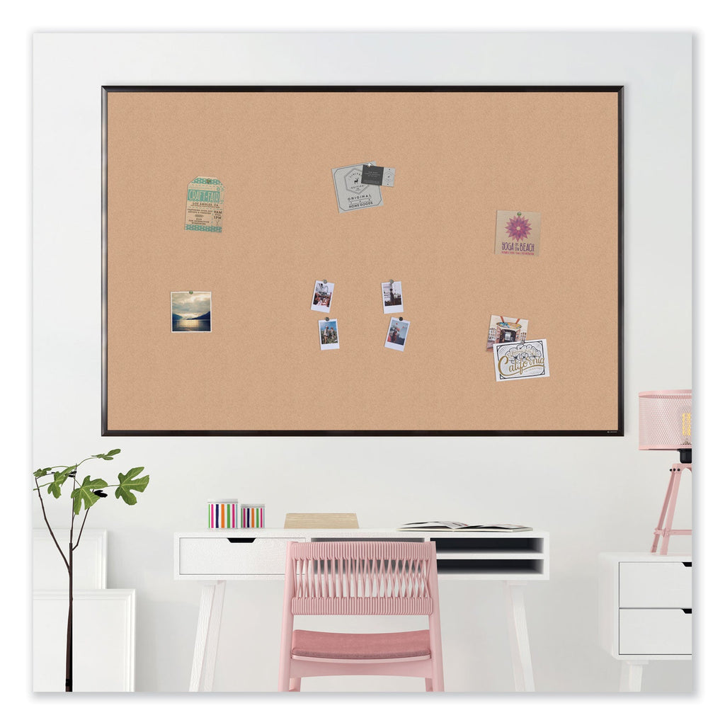 U Brands Cork Bulletin Board with Aluminum Frame, 35 x 23, Natural Surface, Black Frame