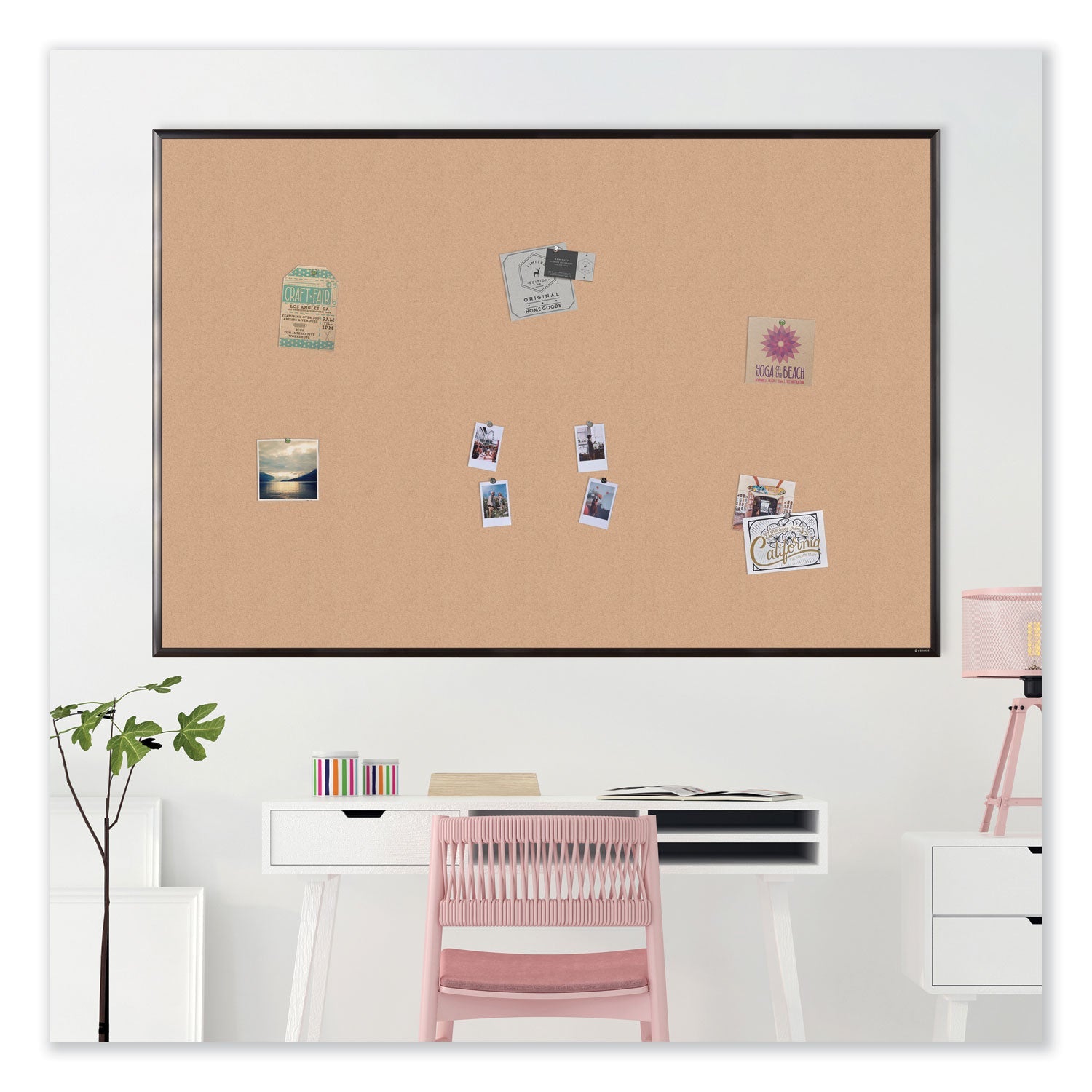U Brands Cork Bulletin Board with Aluminum Frame, 35 x 23, Natural Surface, Black Frame