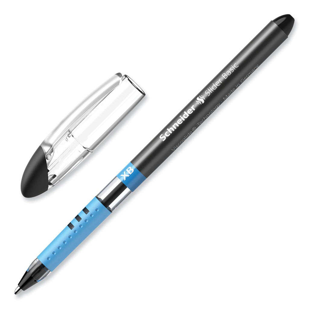 Schneider Slider Basic Ballpoint Pen, Stick, Extra-Bold 1.4 mm, Black Ink, Black Barrel, 10/Box