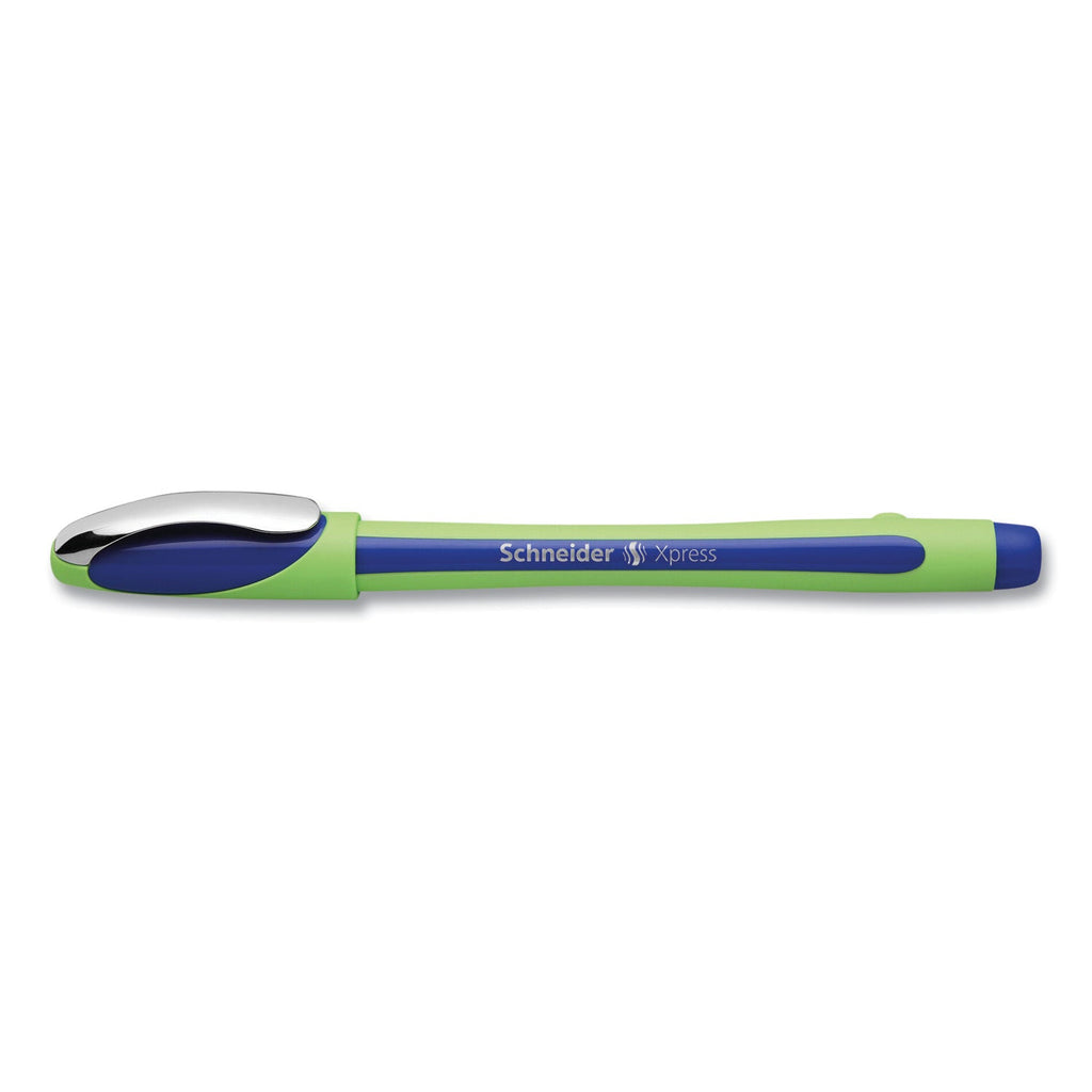 Schneider Xpress Fineliner Porous Point Pen, Stick, Medium 0.8 mm, Blue Ink, Blue/Green Barrel, 10/Box