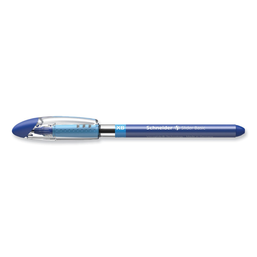 Schneider Slider Basic Ballpoint Pen, Stick, Extra-Bold 1.4 mm, Blue Ink, Blue Barrel, 10/Box