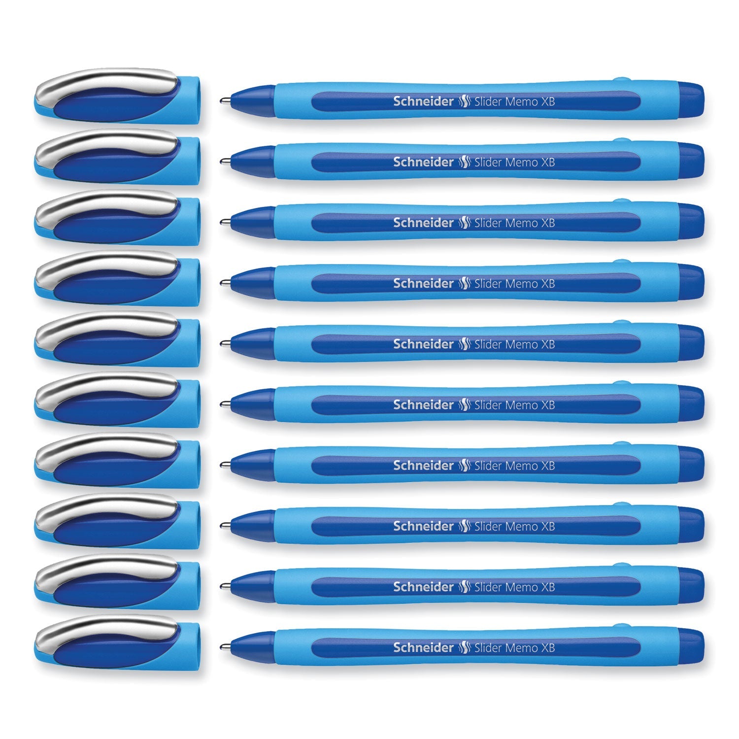 Schneider Slider Memo XB Ballpoint Pen, Stick, Extra-Bold 1.4 mm, Blue Ink, Blue/Light Blue Barrel, 10/Box