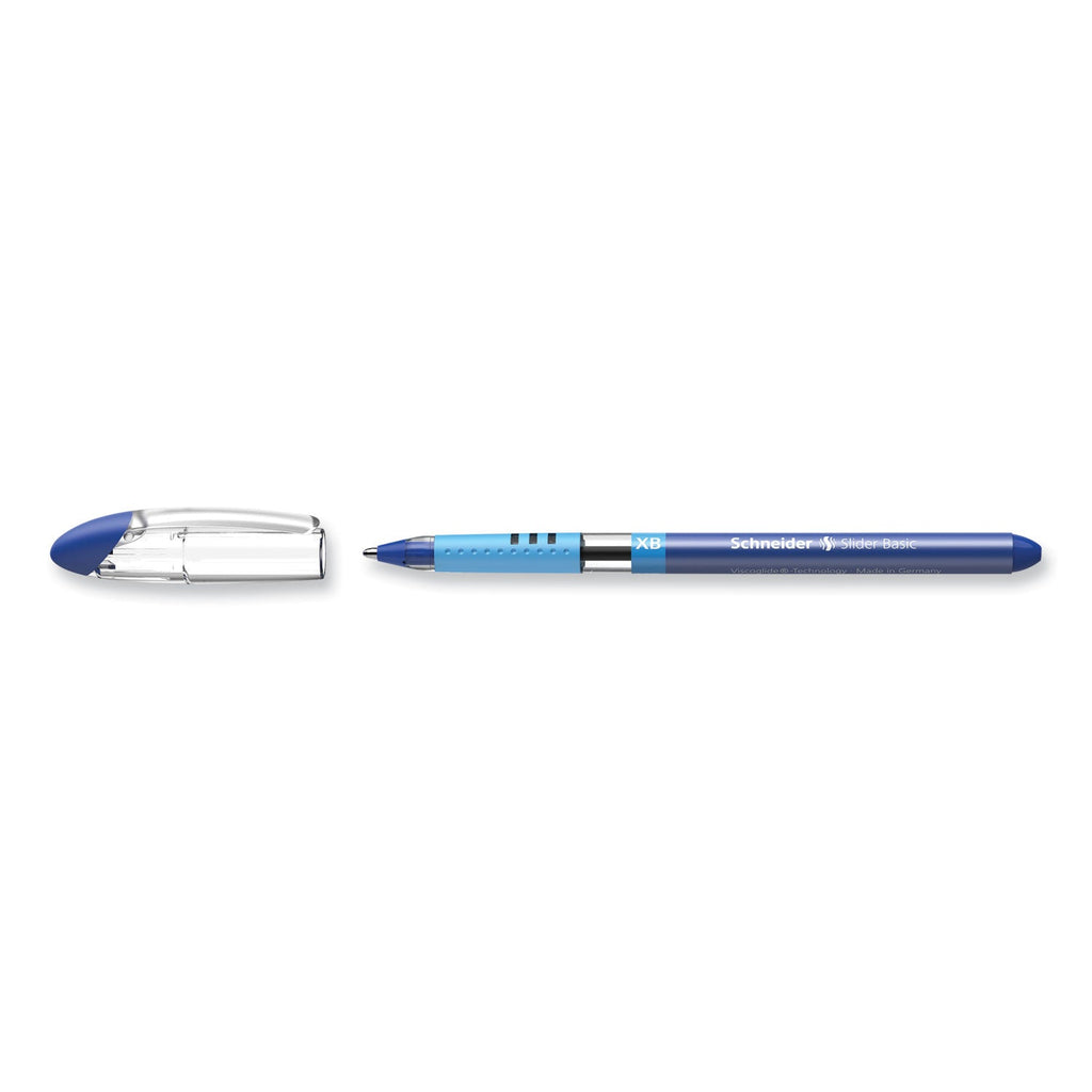 Schneider Slider Basic Ballpoint Pen, Stick, Extra-Bold 1.4 mm, Blue Ink, Blue Barrel, 10/Box