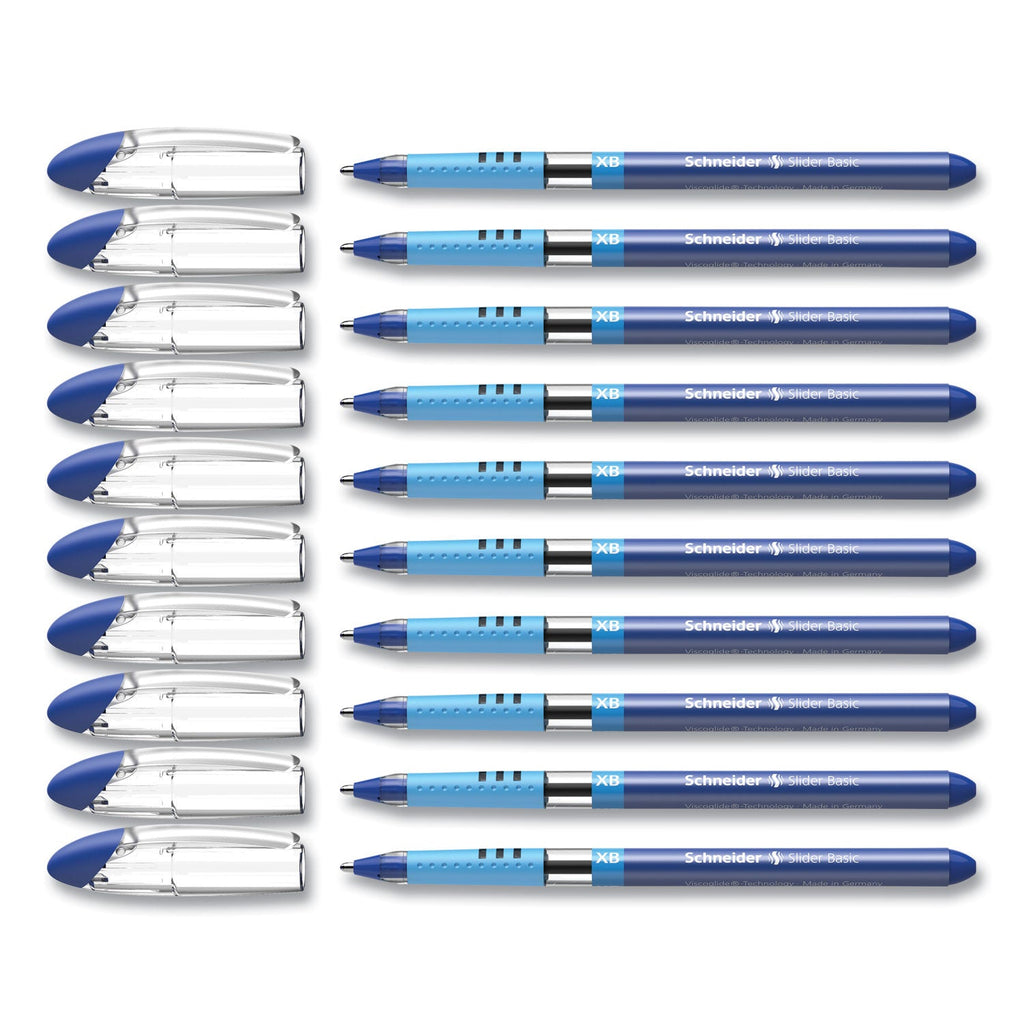 Schneider Slider Basic Ballpoint Pen, Stick, Extra-Bold 1.4 mm, Blue Ink, Blue Barrel, 10/Box