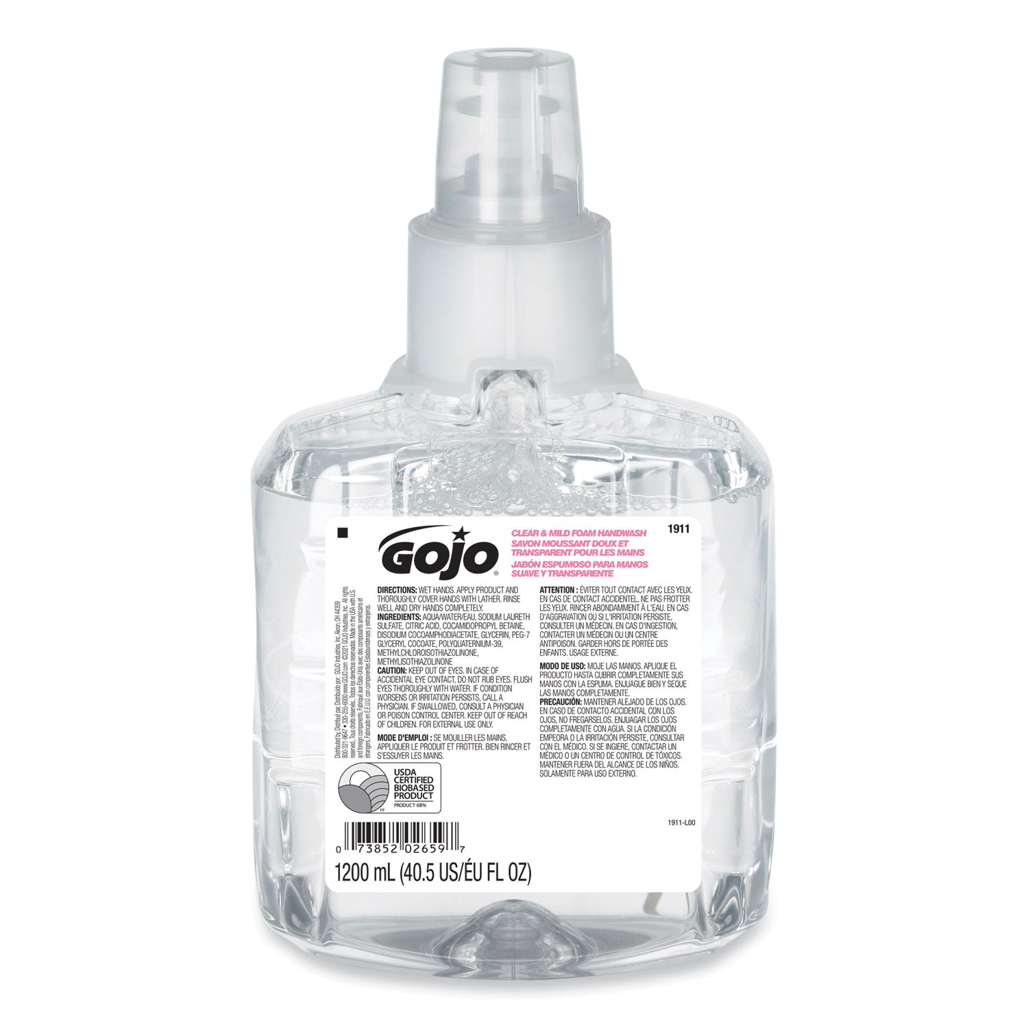 GOJO Clear and Mild Foam Handwash Refill, For GOJO LTX-12 Dispenser, Fragrance-Free, 1,200 mL Refill