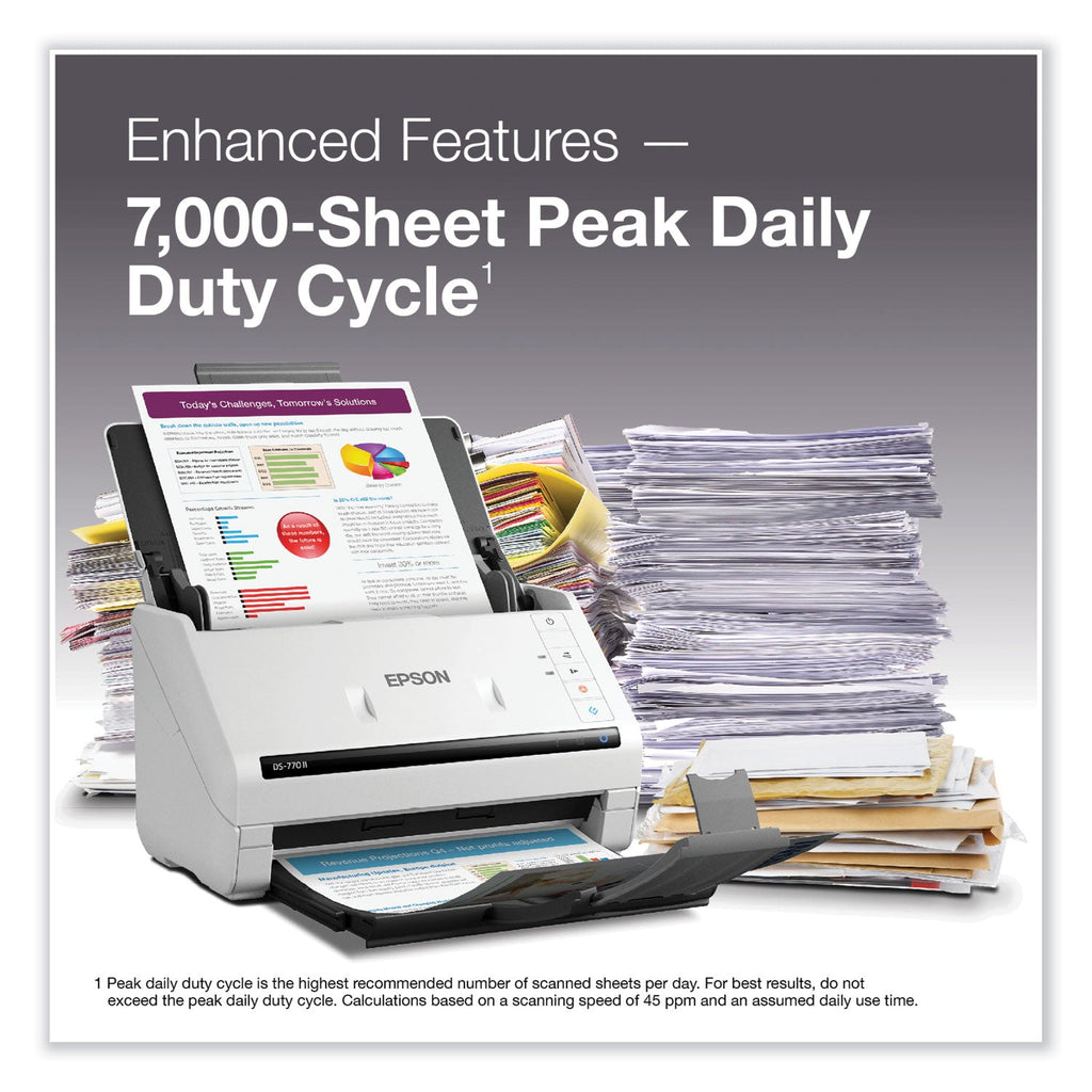 Epson DS-770 II Color Duplex Document Scanner, 600 dpi Optical Resolution, 100-Sheet Duplex Auto Document Feeder