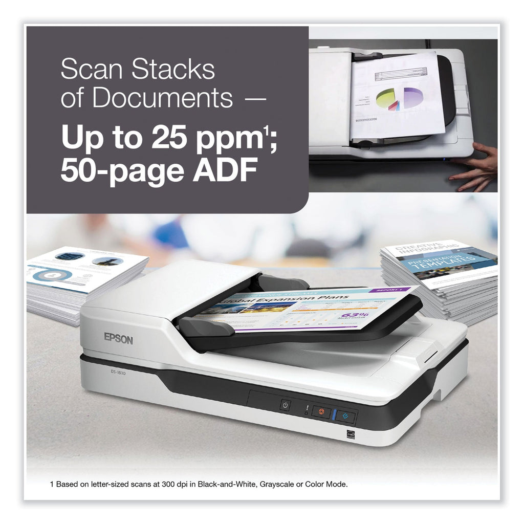 Epson WorkForce DS-1630 Flatbed Color Document Scanner, 1200 dpi Optical Resolution, 50-Sheet Duplex Auto Document Feeder