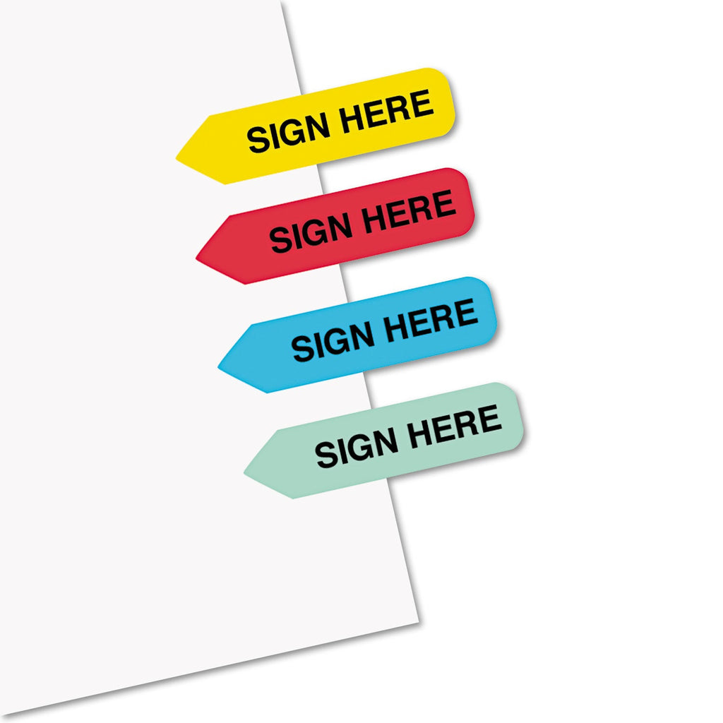 Redi-Tag Mini Arrow Page Flags, "Sign Here", Blue/Mint/Red/Yellow, 126 Flags/Pack