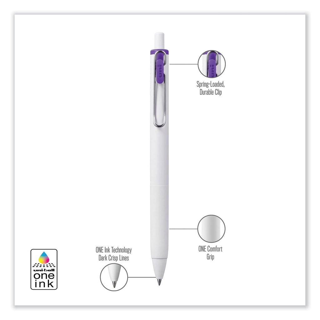 uniball uniONE Gel Pen, Retractable, Medium 0.7 mm, Inspirational Ink-Color Assortment, White Barrel, 8/Pack