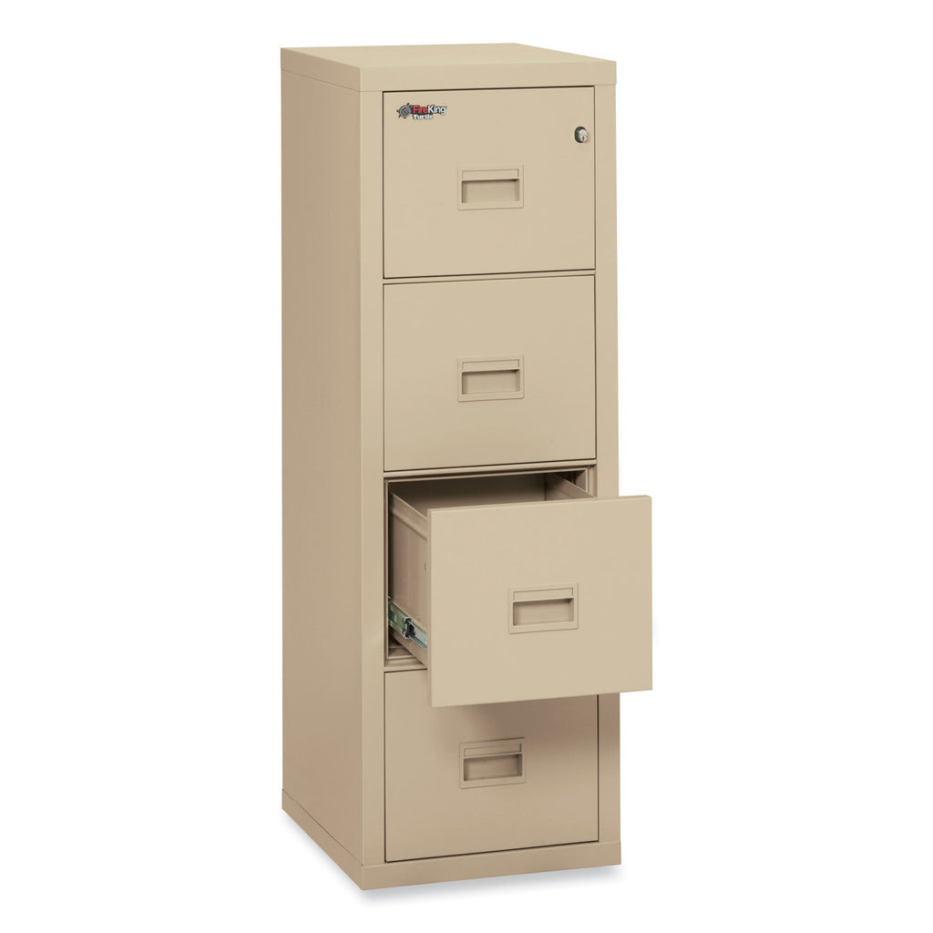 FireKing Compact Turtle Insulated Vertical File, 1-Hour Fire Protection, 4 Legal/Letter File Drawer, Parchment, 17.75 x 22.13 x 52.75