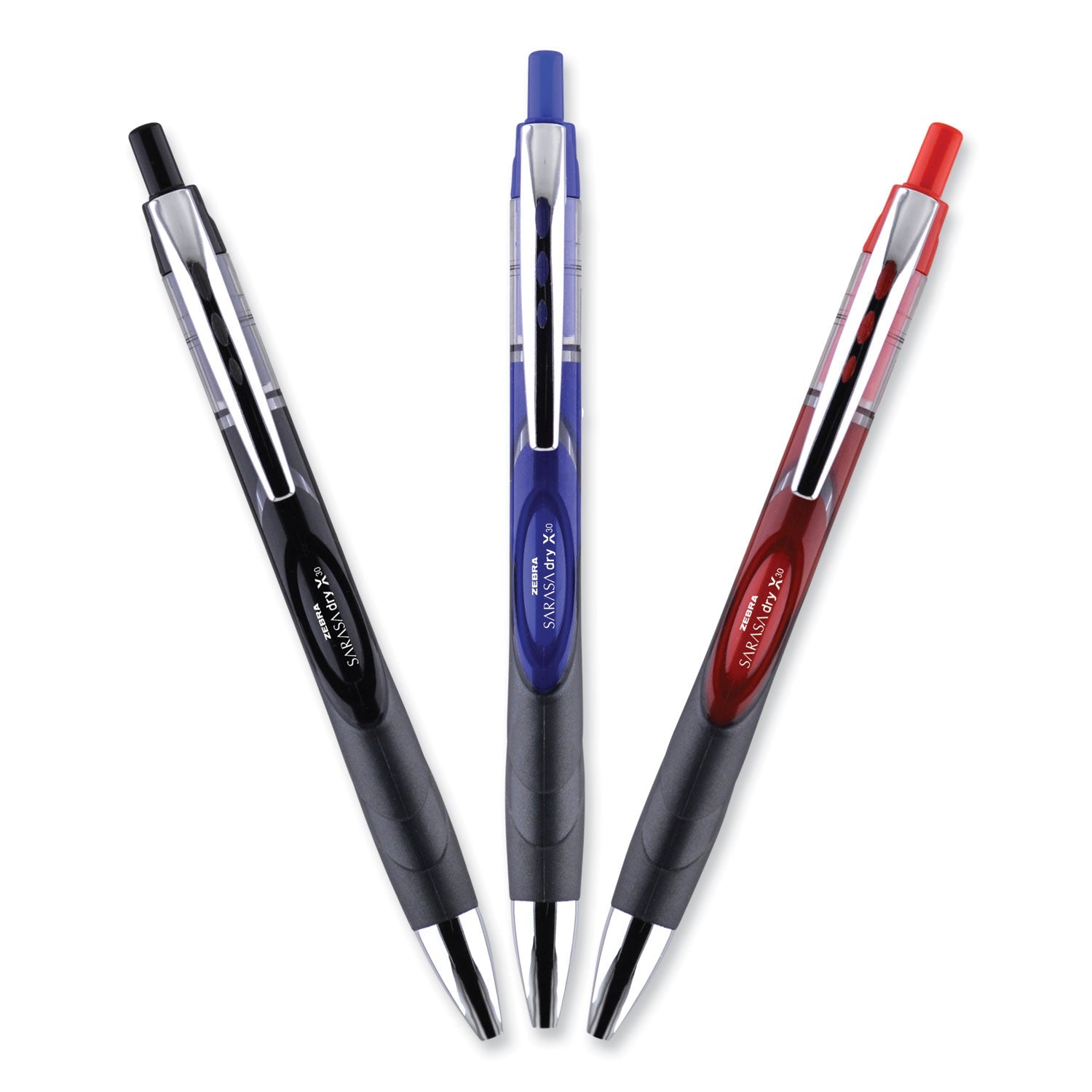 Zebra Sarasa Dry Gel X30 Gel Pen, Retractable, Medium 0.7 mm, Black Ink, Black Barrel, 24/Pack