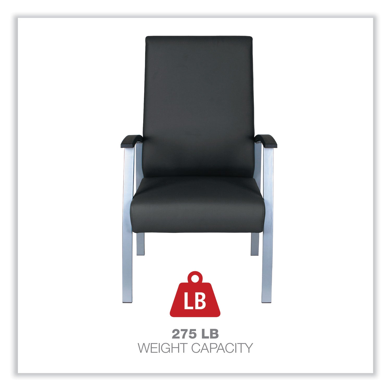 Alera metaLounge Series High-Back Guest Chair, 24.6" x 26.96" x 42.91", Black Seat/Back, Silver Base