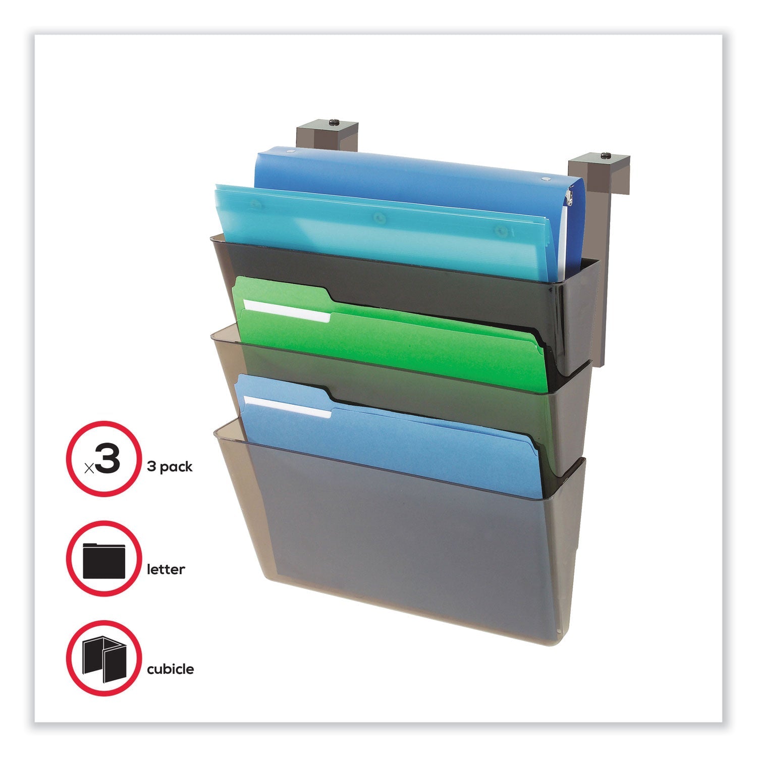deflecto DocuPocket Three-Pocket File Partition Set, 3 Sections, Letter Size, 13" x 7" x 20", Smoke, 3/Set