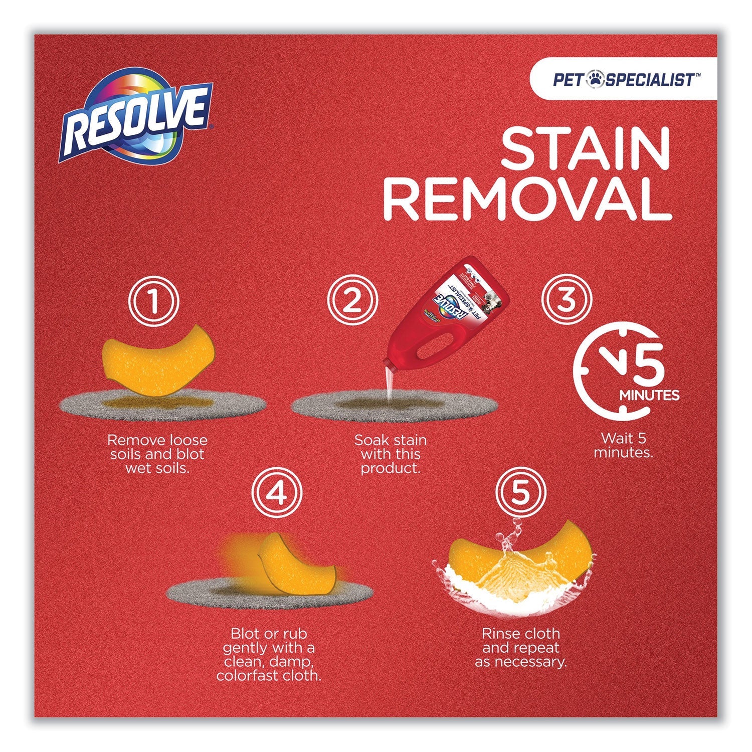 RESOLVE Pet Specialist Stain and Odor Remover, Citrus, 32 oz Trigger Spray Bottle, 12/Carton