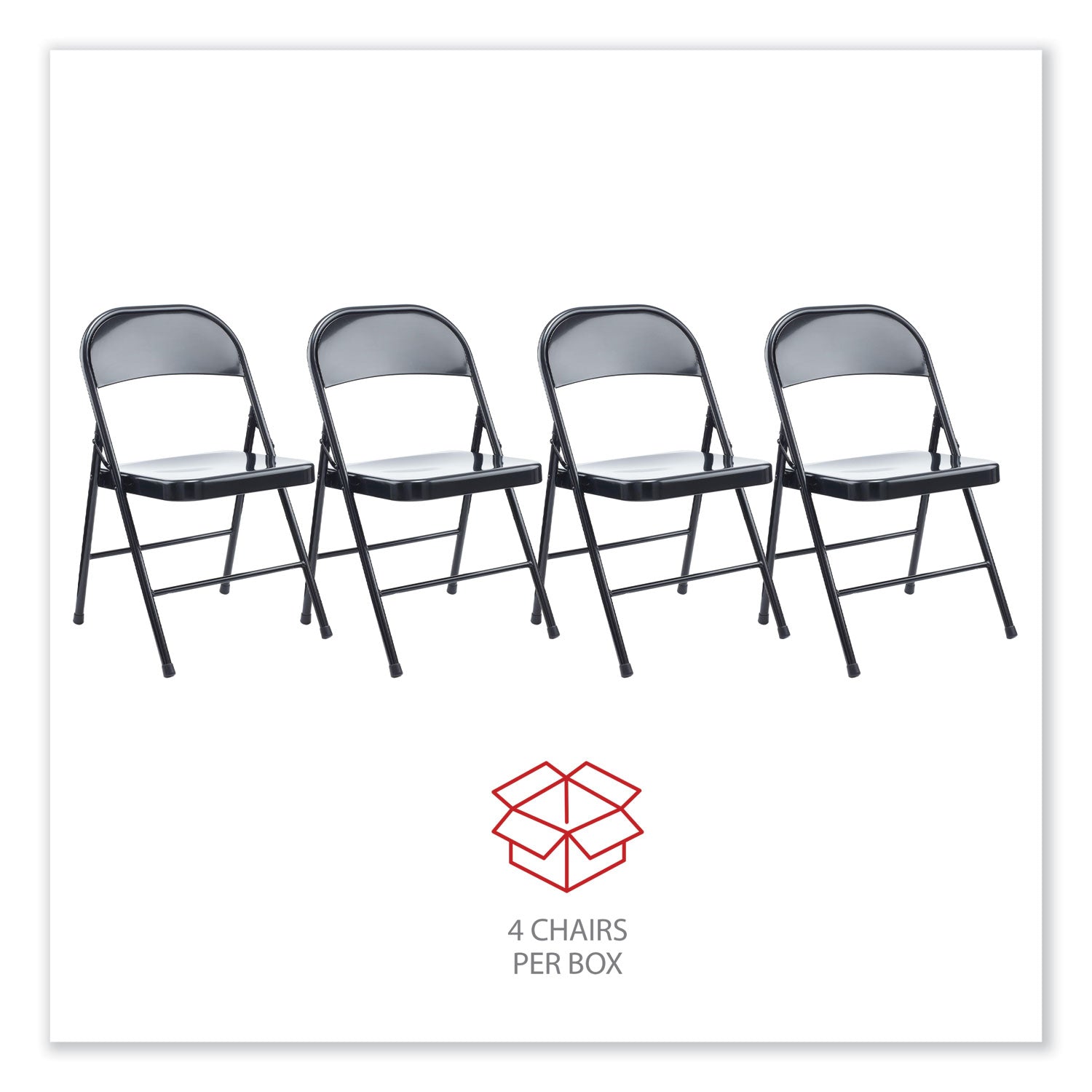 Alera Armless Steel Folding Chair, Supports Up to 275 lb, Black, 4/Carton