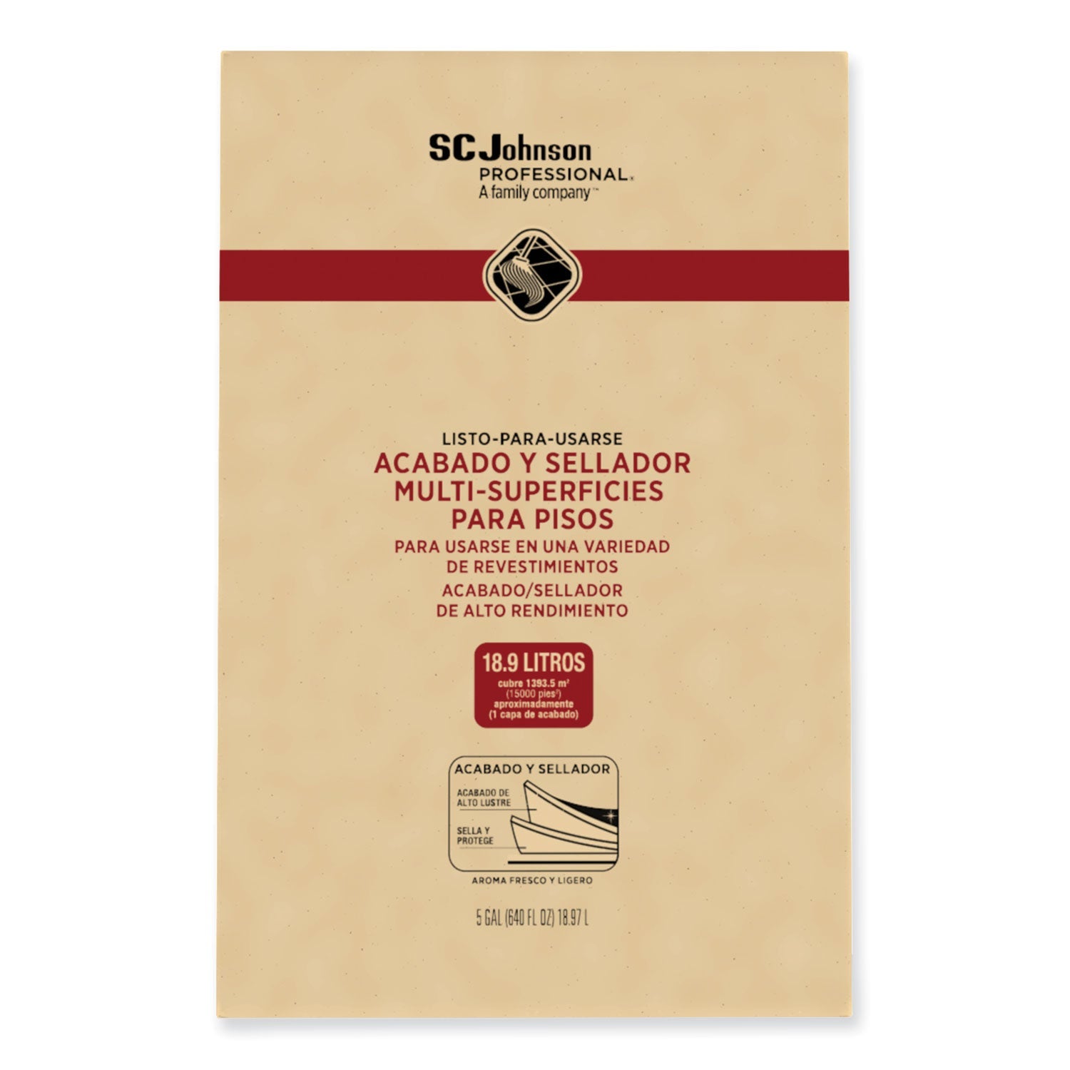 SC Johnson Professional Ready-To-Use Multi-Surface Floor Finish Plus Sealer, Light Fresh Scent, 5 gal Bag-in-Box