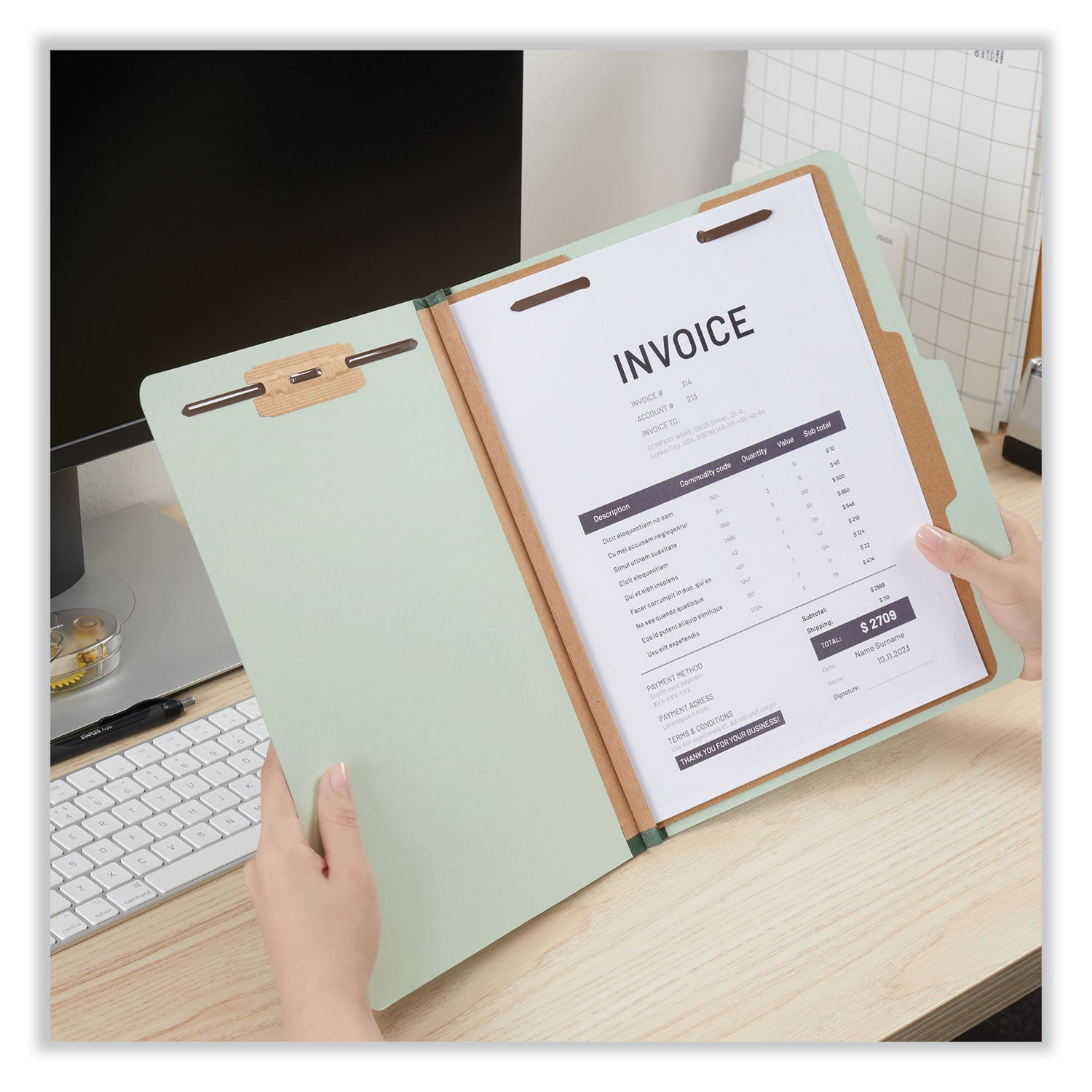 Universal Four-Section Pressboard Classification Folders, 1 Divider, Letter Size, Gray-Green, 10/Box