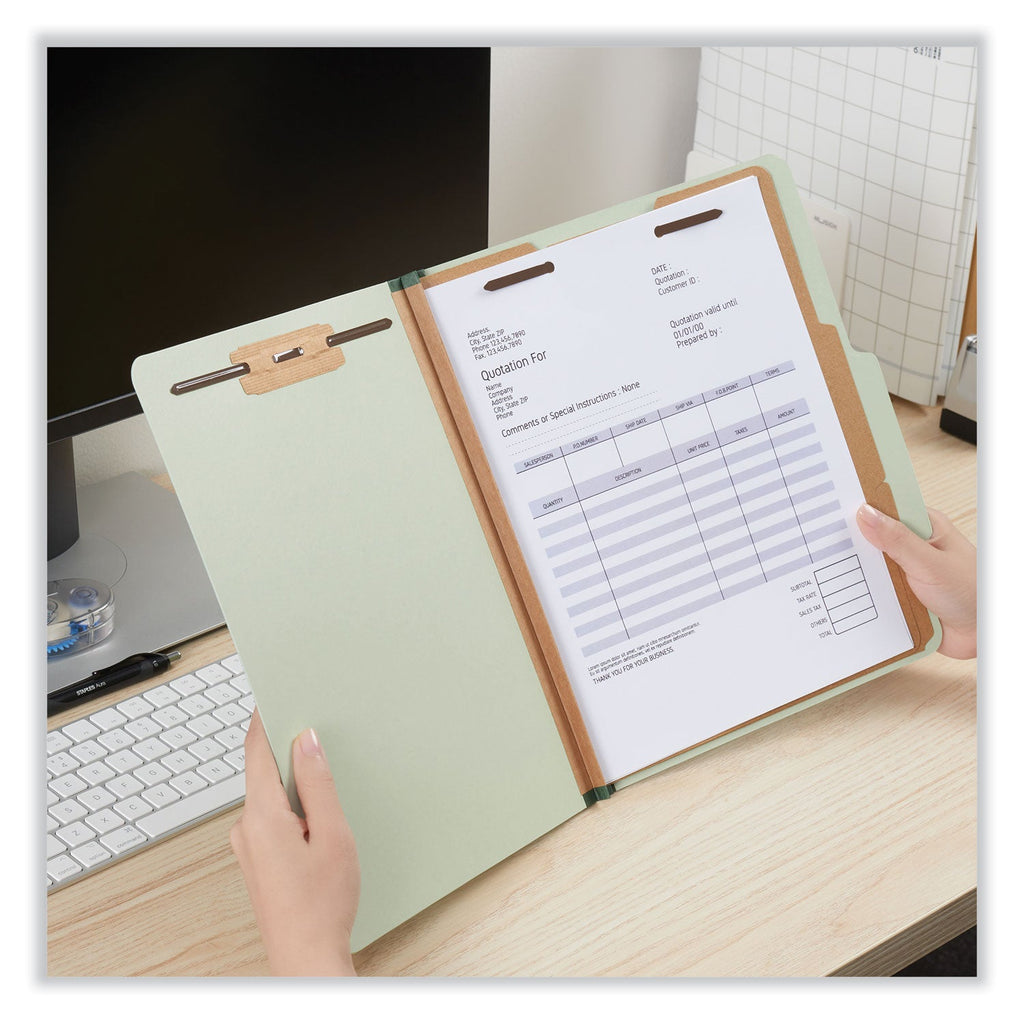 Universal Six--Section Pressboard Classification Folders, 2 Dividers, Letter Size, Green, 10/Box