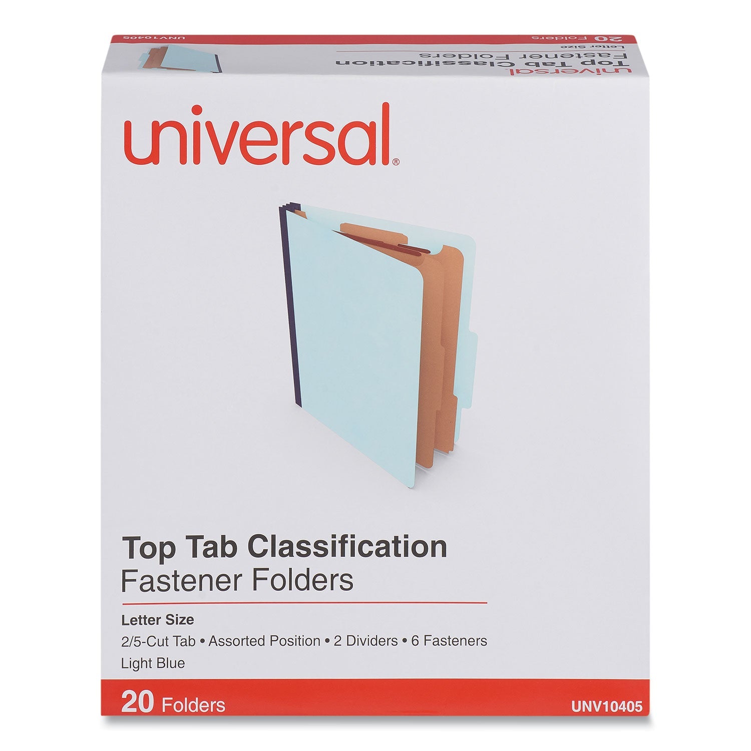 Universal Six-Section Pressboard Classification Folders, 2 Dividers, Letter Size, Light Blue, 20/Box