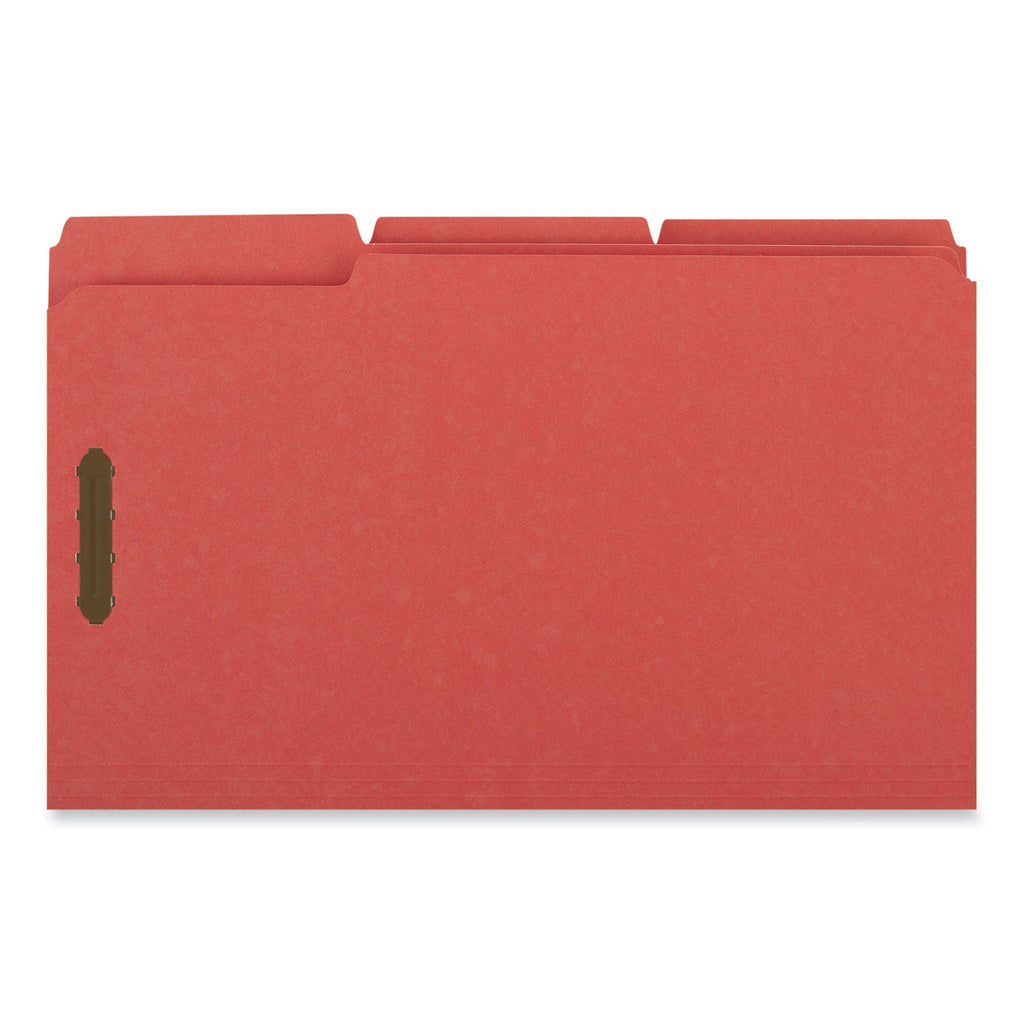 Universal Deluxe Reinforced Top Tab Fastener Folders, 2 Fasteners, Legal Size, Red Exterior, 50/Box
