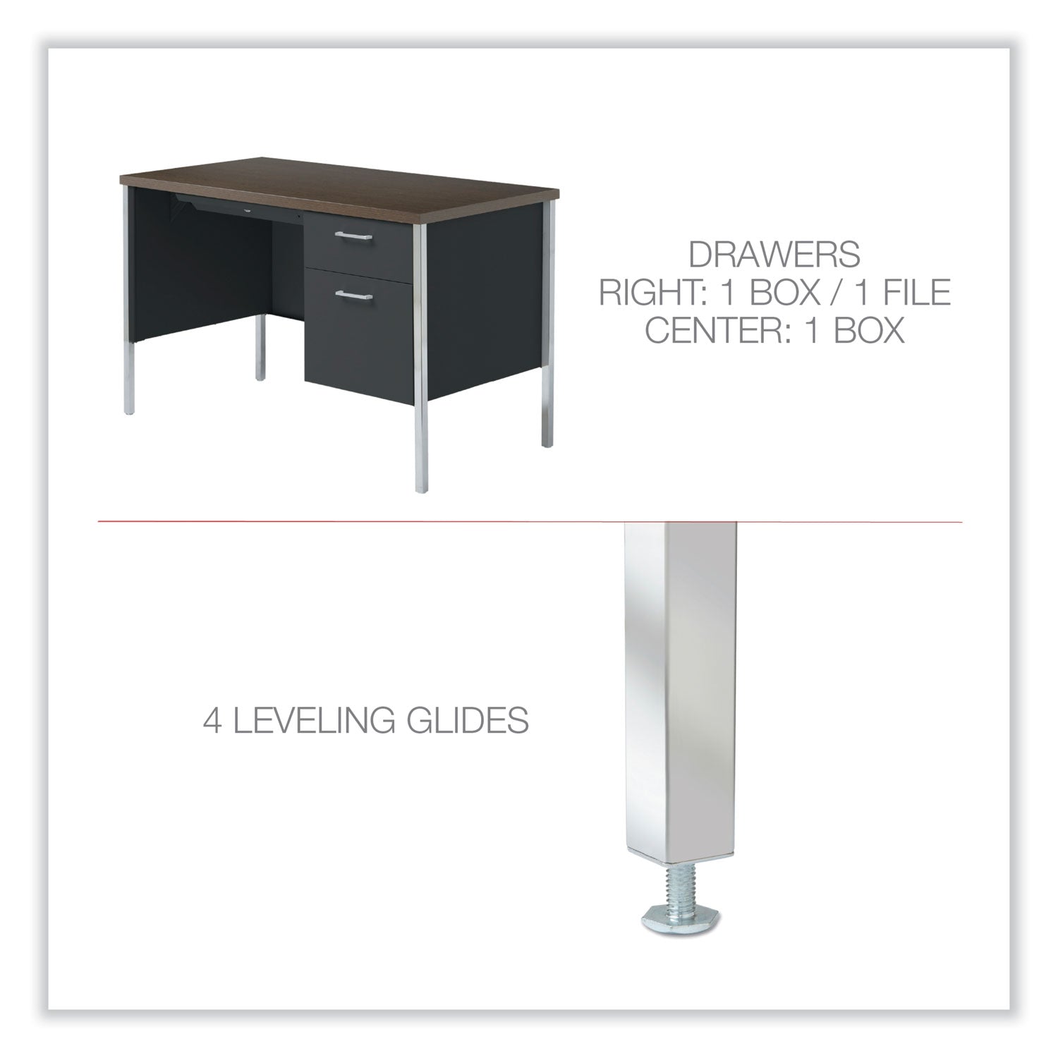 Alera Single Pedestal Steel Desk, 45.25" x 24" x 29.5", Mocha/Black