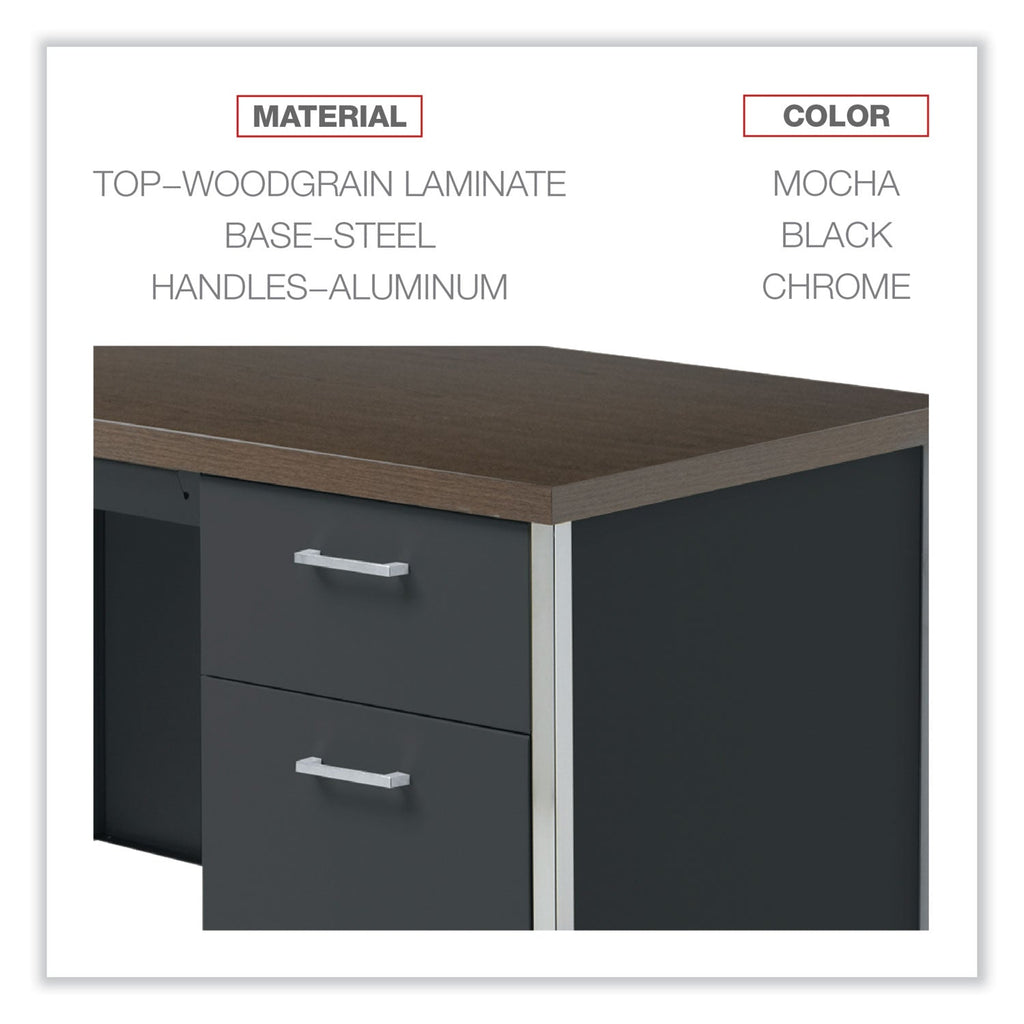 Alera Single Pedestal Steel Desk, 45.25" x 24" x 29.5", Mocha/Black