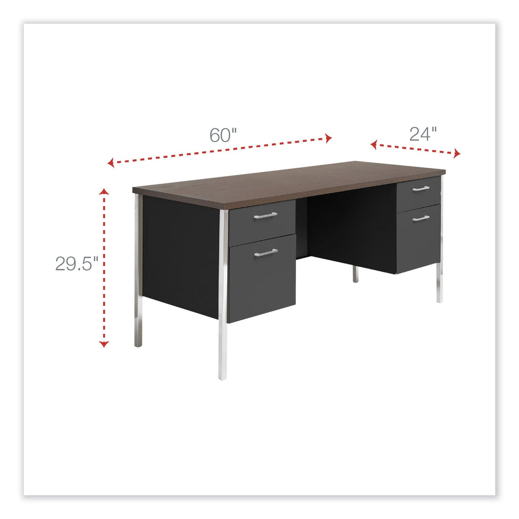 Alera Double Pedestal Steel Credenza, 60w x 24d x 29.5h, Mocha/Black
