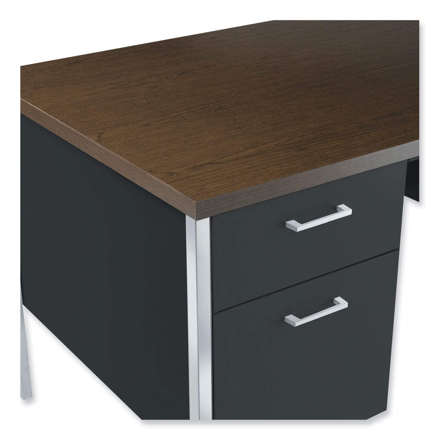 Alera Double Pedestal Steel Credenza, 60w x 24d x 29.5h, Mocha/Black