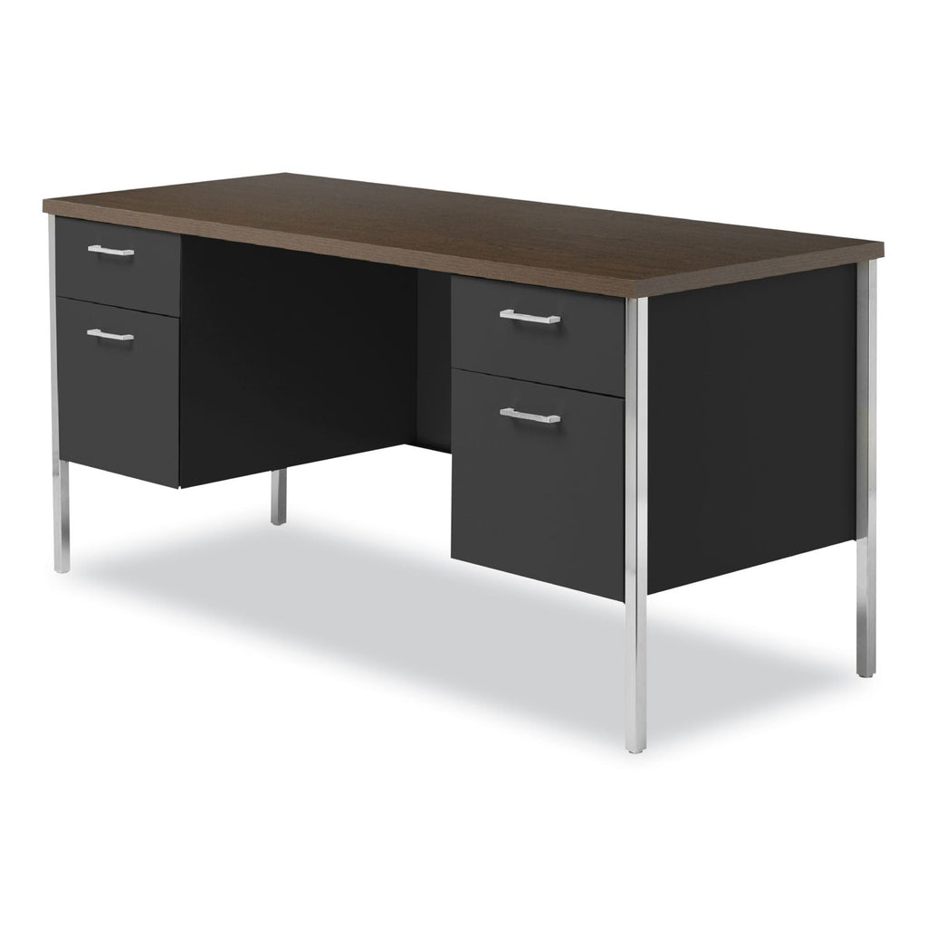 Alera Double Pedestal Steel Credenza, 60w x 24d x 29.5h, Mocha/Black