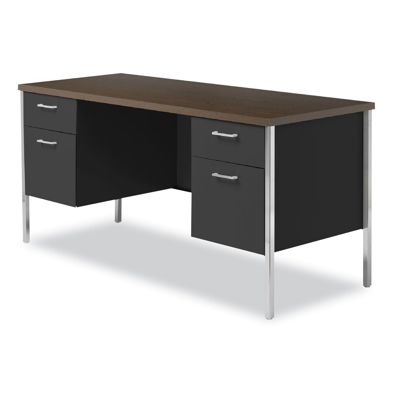 Alera Double Pedestal Steel Credenza, 60w x 24d x 29.5h, Mocha/Black