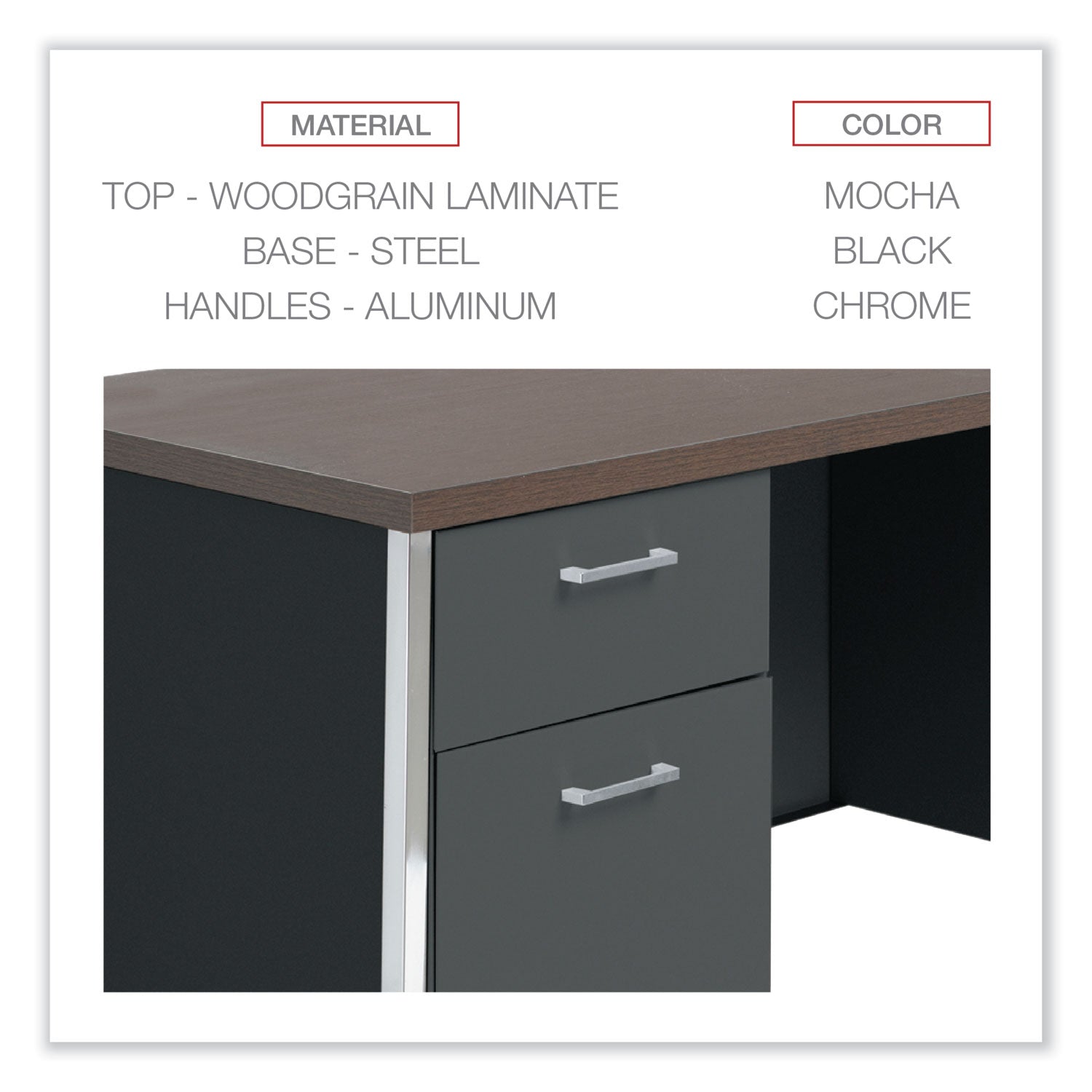 Alera Double Pedestal Steel Desk, 60" x 30" x 29.5", Mocha/Black