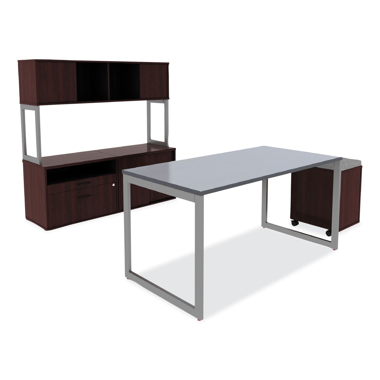 Alera Open Office Desk Series Low File Cabinet Credenza, 2-Drawer: Pencil/File,Legal/Letter,1 Shelf,Mahogany,29.5x19.13x22.88